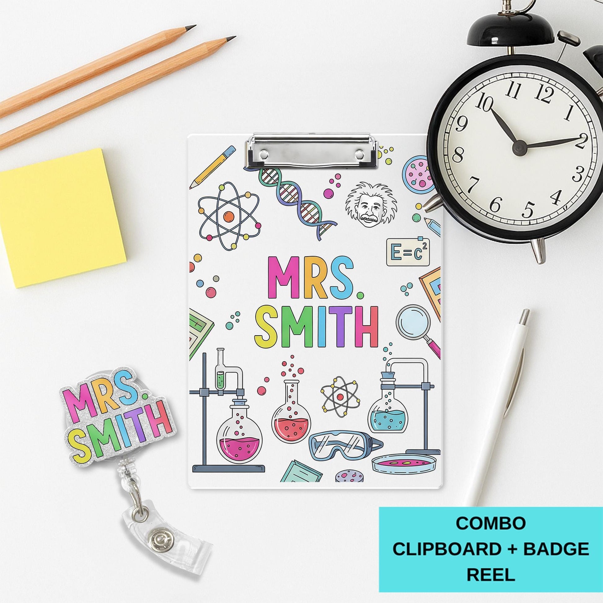 Personalized Science Teacher Clipboard, Custom Name Gift, Back to School Supplies, Cute Chemistry Lab Design, STEM Teacher Gift
