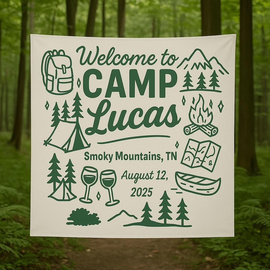 Custom Camp Bachelorette Tapestry, Welcome to Camp Banner, Glamping Bach Party Decor, Personalized Camping Trip Gift