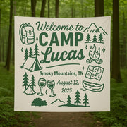 Custom Camp Bachelorette Tapestry, Welcome to Camp Banner, Glamping Bach Party Decor, Personalized Camping Trip Gift