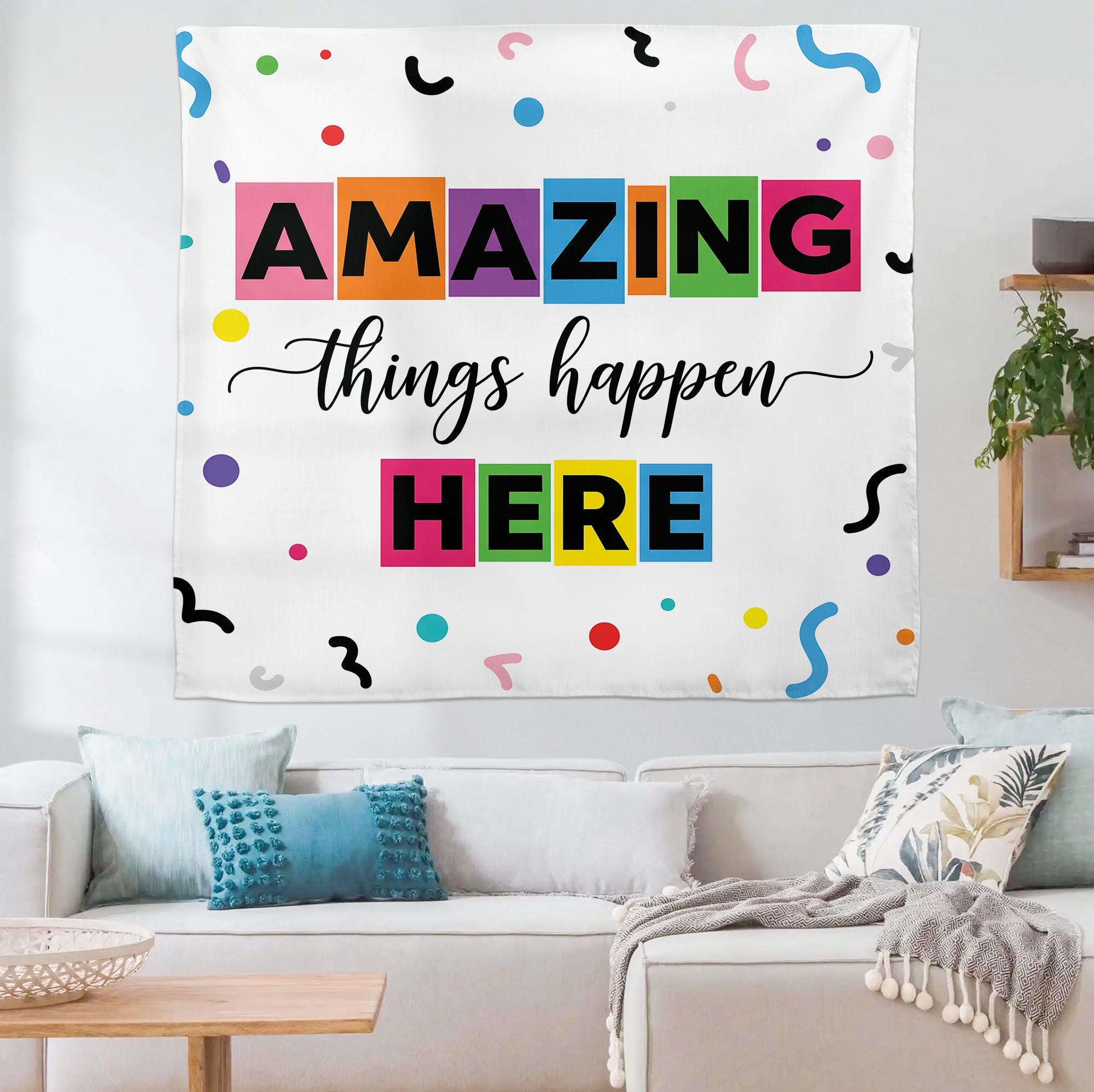 Classroom Decor, Positive Classroom Tapestry, Classroom Banner, Amazing Things Happen Here, Teacher Appreciation Gifts, Motivational Theme