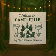 Custom Camp Bachelorette Tapestry, Glamping Bach Party Banner, Personalized Wilderness Tent Sign for Bride Tribe Weekend Getaway