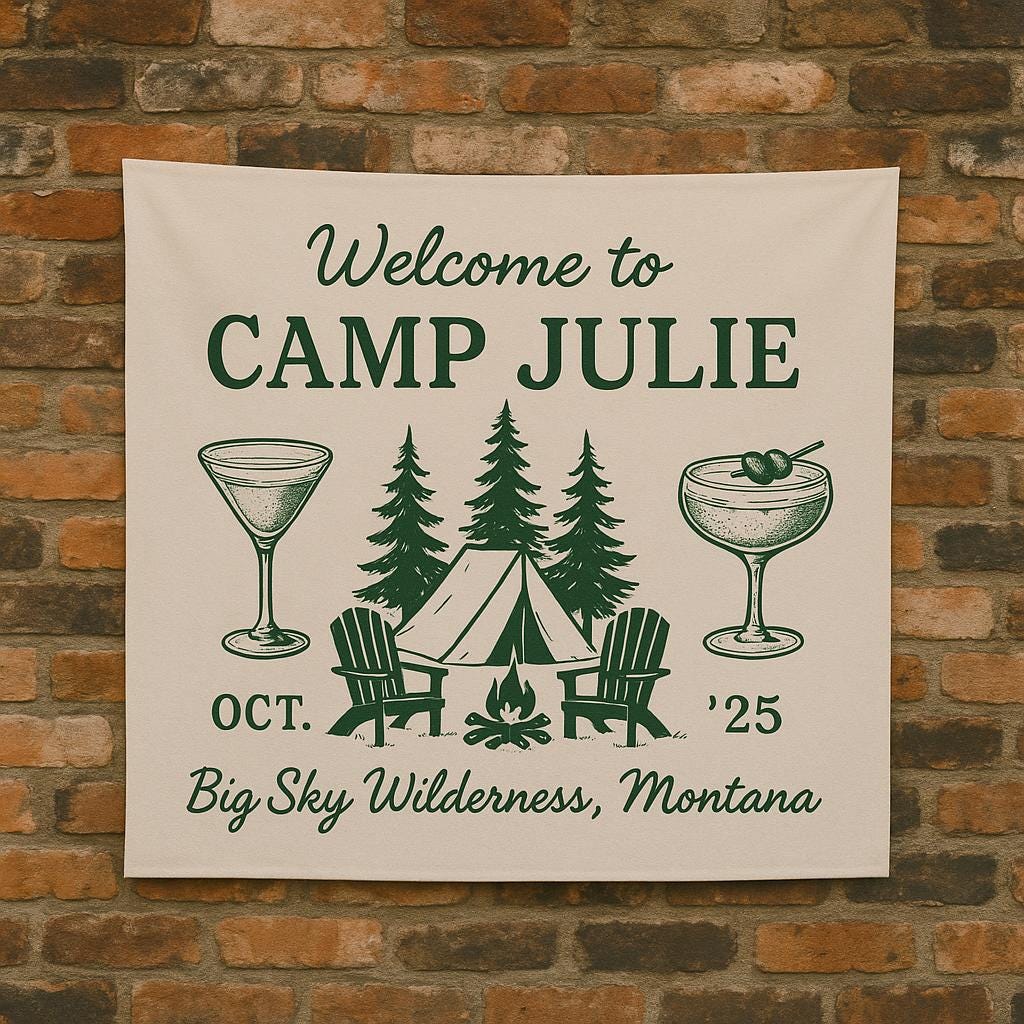 Custom Camp Bachelorette Tapestry, Glamping Bach Party Banner, Personalized Wilderness Tent Sign for Bride Tribe Weekend Getaway