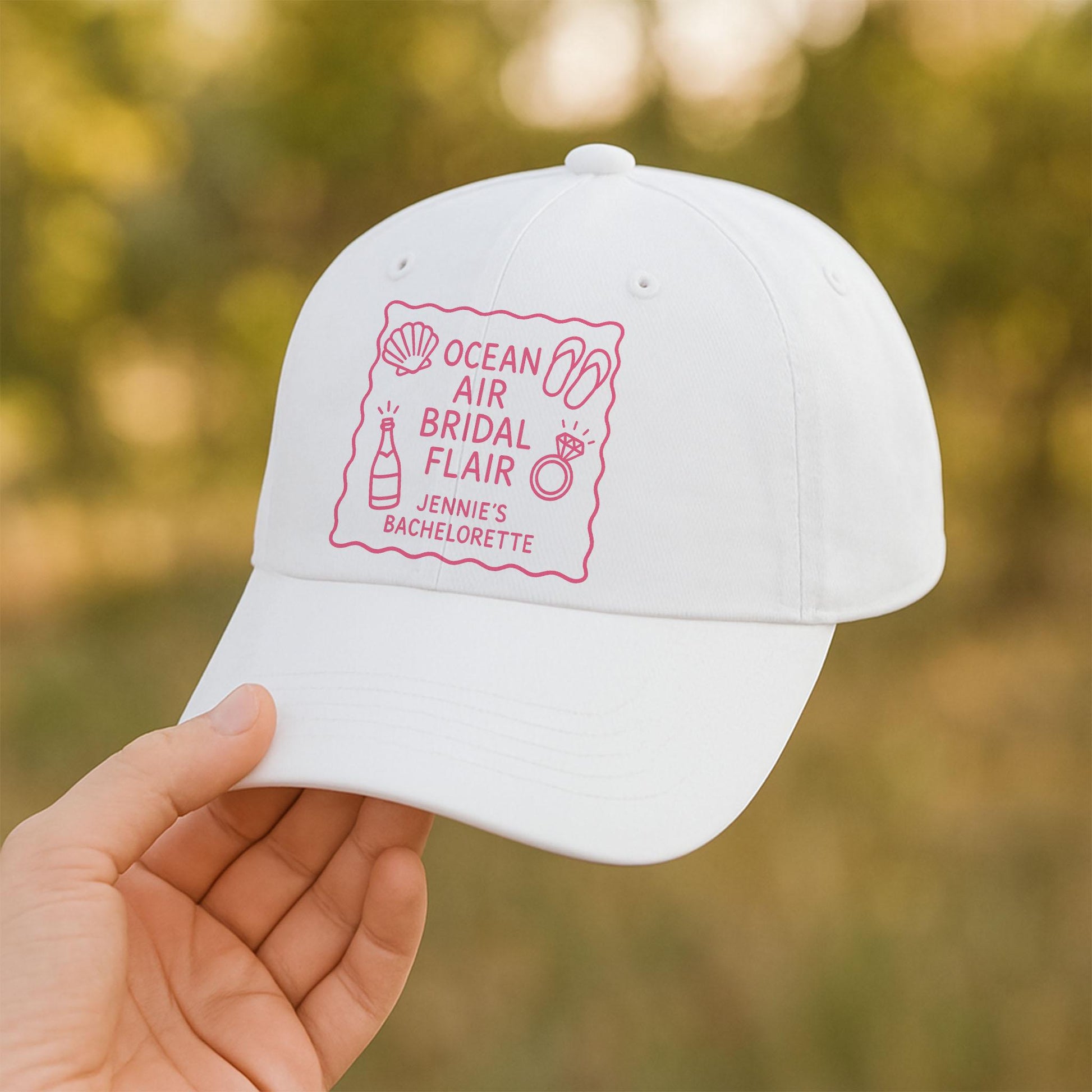 Custom Bachelorette Party Hat, Ocean Air Bridal Flair Cap, Beach Bride Hat, Summer Bachelorette Favor, Party Bridal Hat, Bride team hat