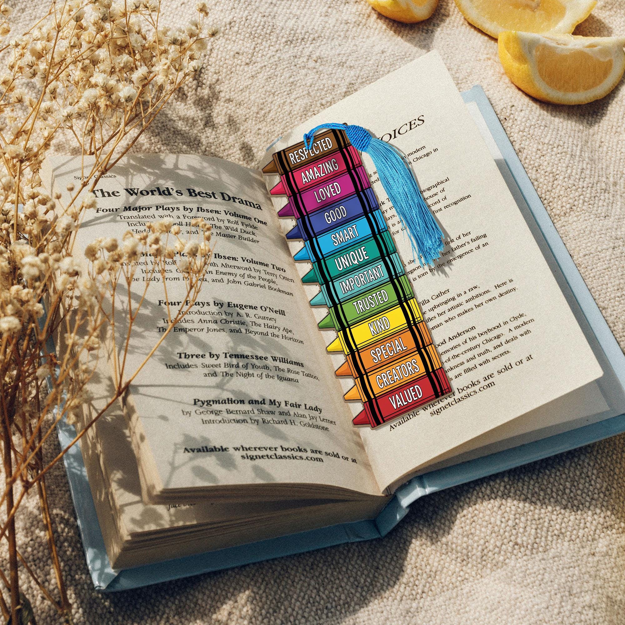 Crayon Affirmation Bookmark, Colorful Teacher Bookmark with Tassel, Positive Words Gift, Back to School Classroom Favor