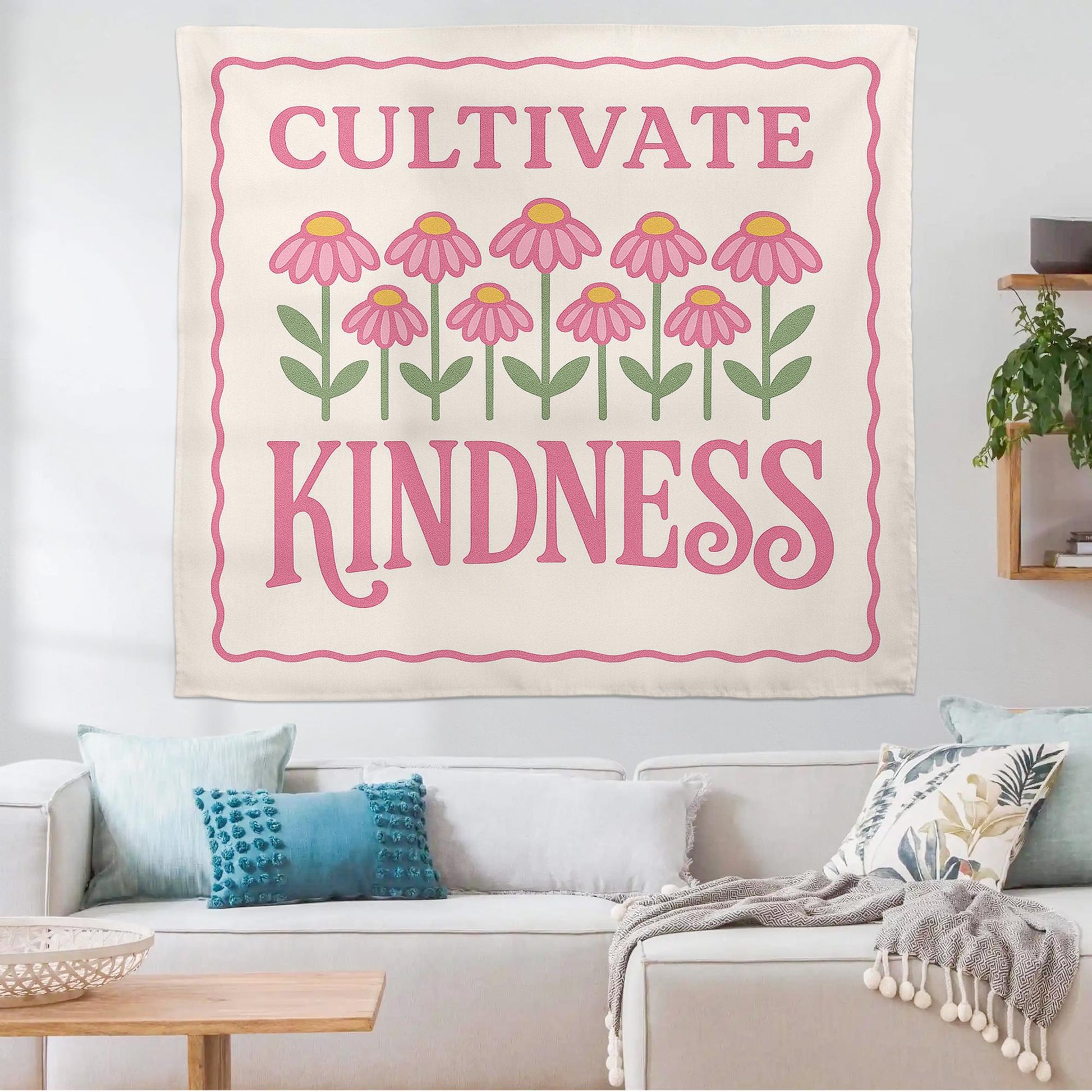 Cultivate Kindness Classroom Tapestry, Inspirational Teacher Wall Banner, Floral Motivational Decor, Kindness Quote School Sign