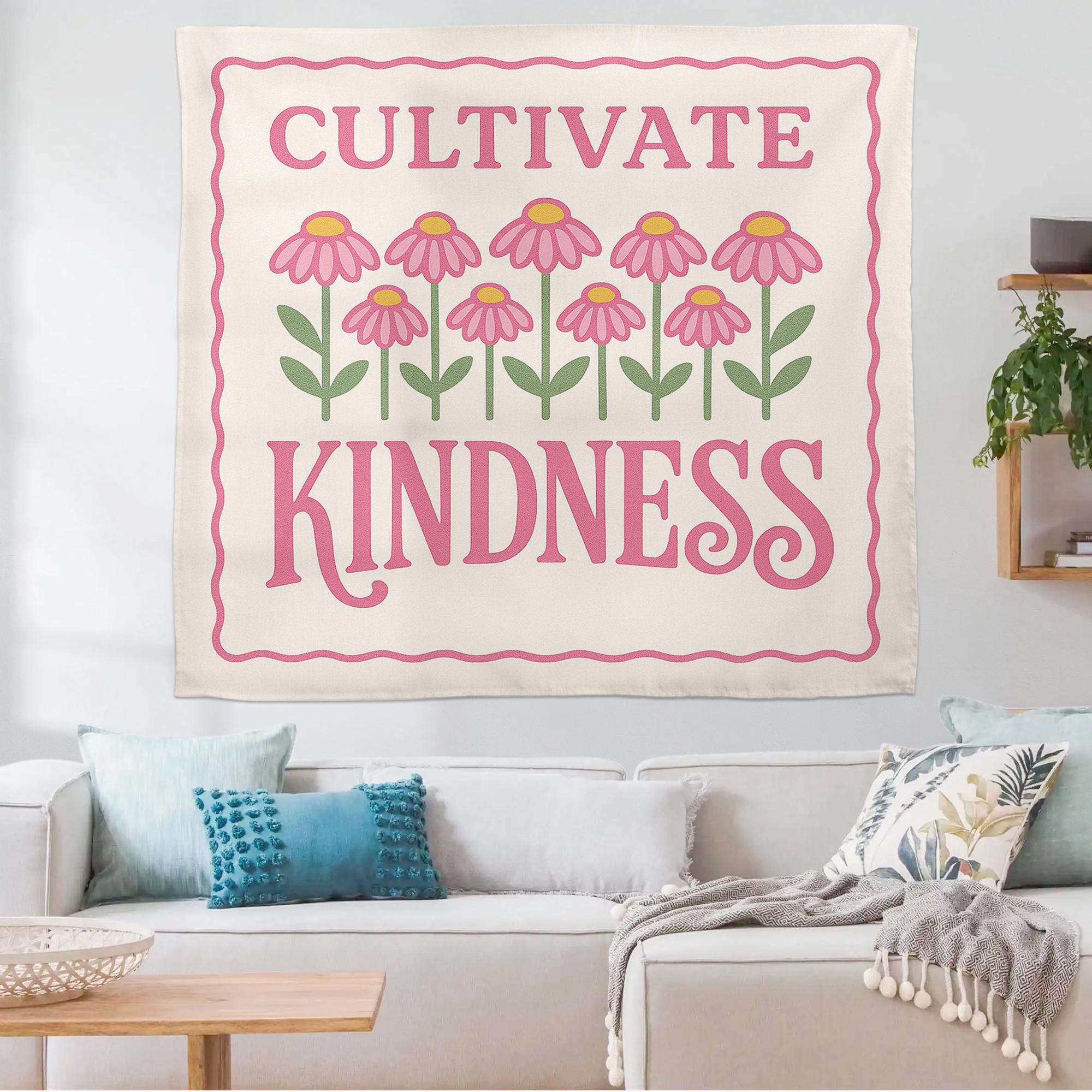 Cultivate Kindness Classroom Tapestry, Inspirational Teacher Wall Banner, Floral Motivational Decor, Kindness Quote School Sign