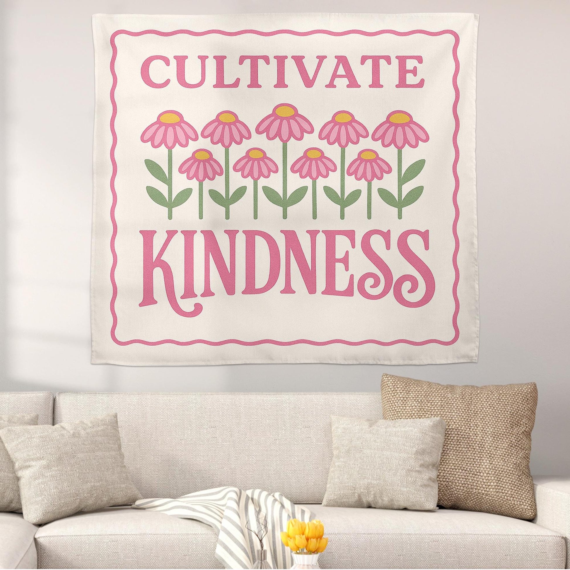 Cultivate Kindness Classroom Tapestry, Inspirational Teacher Wall Banner, Floral Motivational Decor, Kindness Quote School Sign