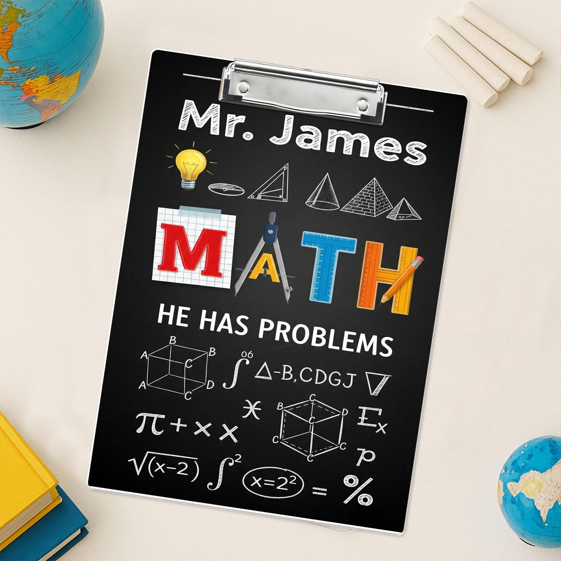 Custom Acrylic Math Clipboard with Teacher Name - Personalized School Supply Gift, Fun & Functional Classroom Decor for Back to School