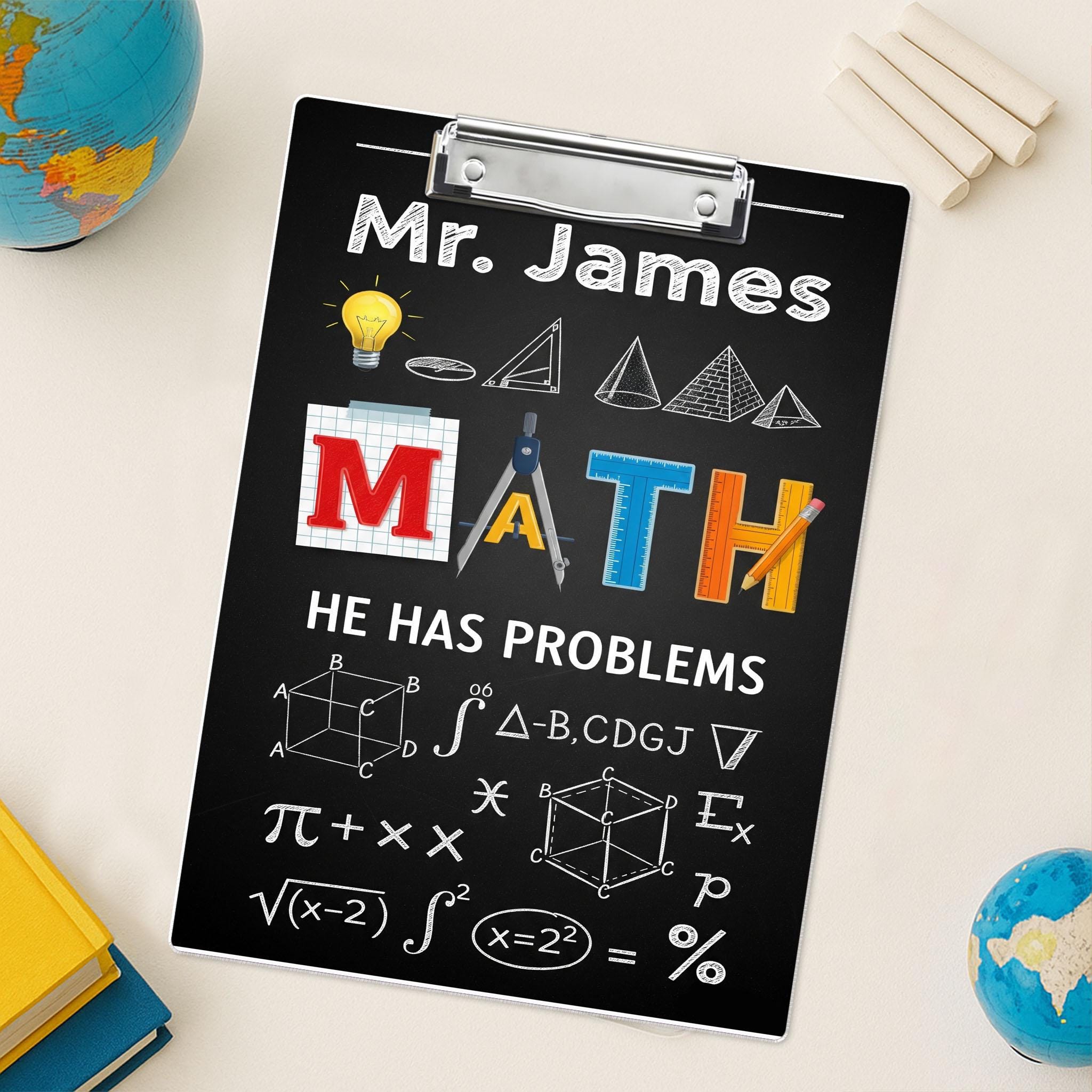 Custom Acrylic Math Clipboard with Teacher Name - Personalized School Supply Gift, Fun & Functional Classroom Decor for Back to School