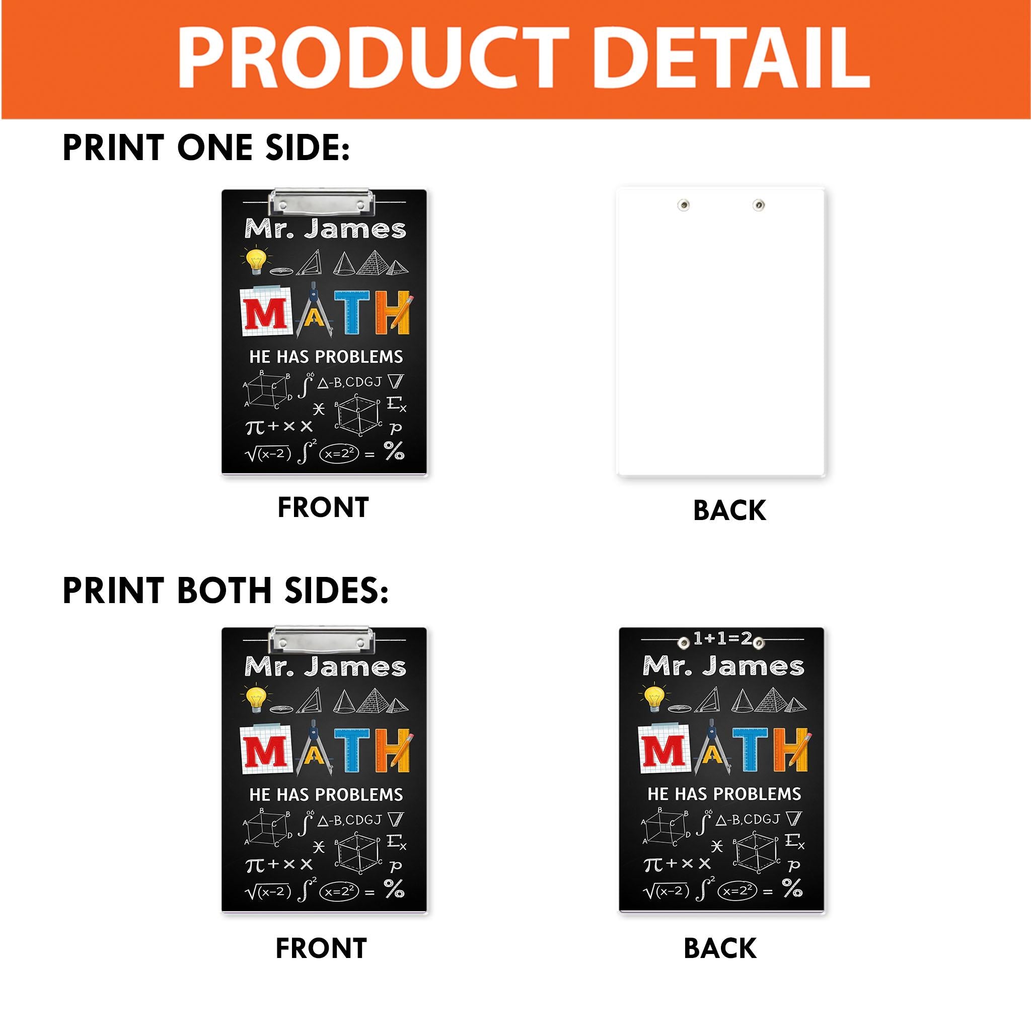 Custom Acrylic Math Clipboard with Teacher Name - Personalized School Supply Gift, Fun & Functional Classroom Decor for Back to School