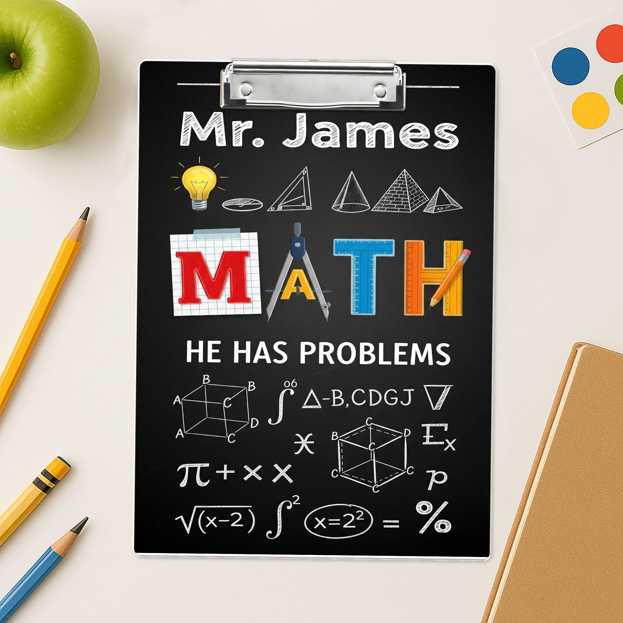 Custom Acrylic Math Clipboard with Teacher Name - Personalized School Supply Gift, Fun & Functional Classroom Decor for Back to School