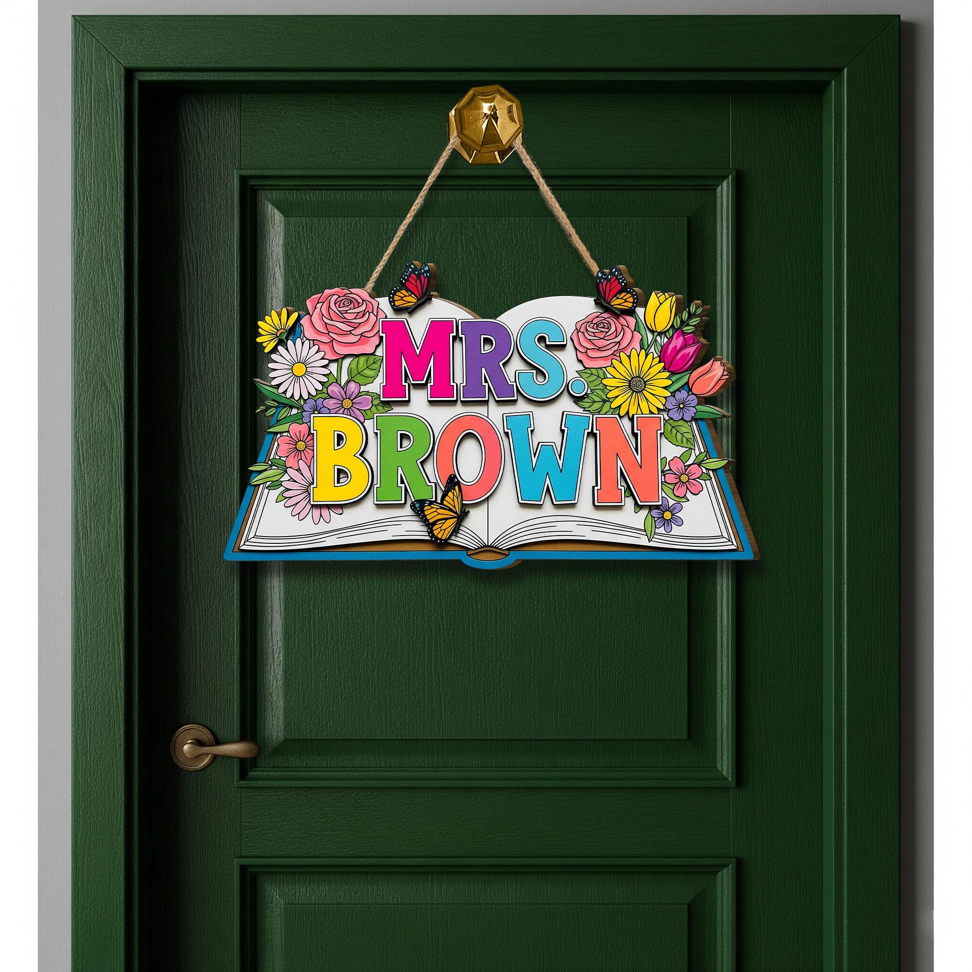 Custom 3D Teacher Door Sign, Wooden Floral Name Plaque, Personalized Classroom Decor, Back To School Decor Gift, Teacher Gift Sign