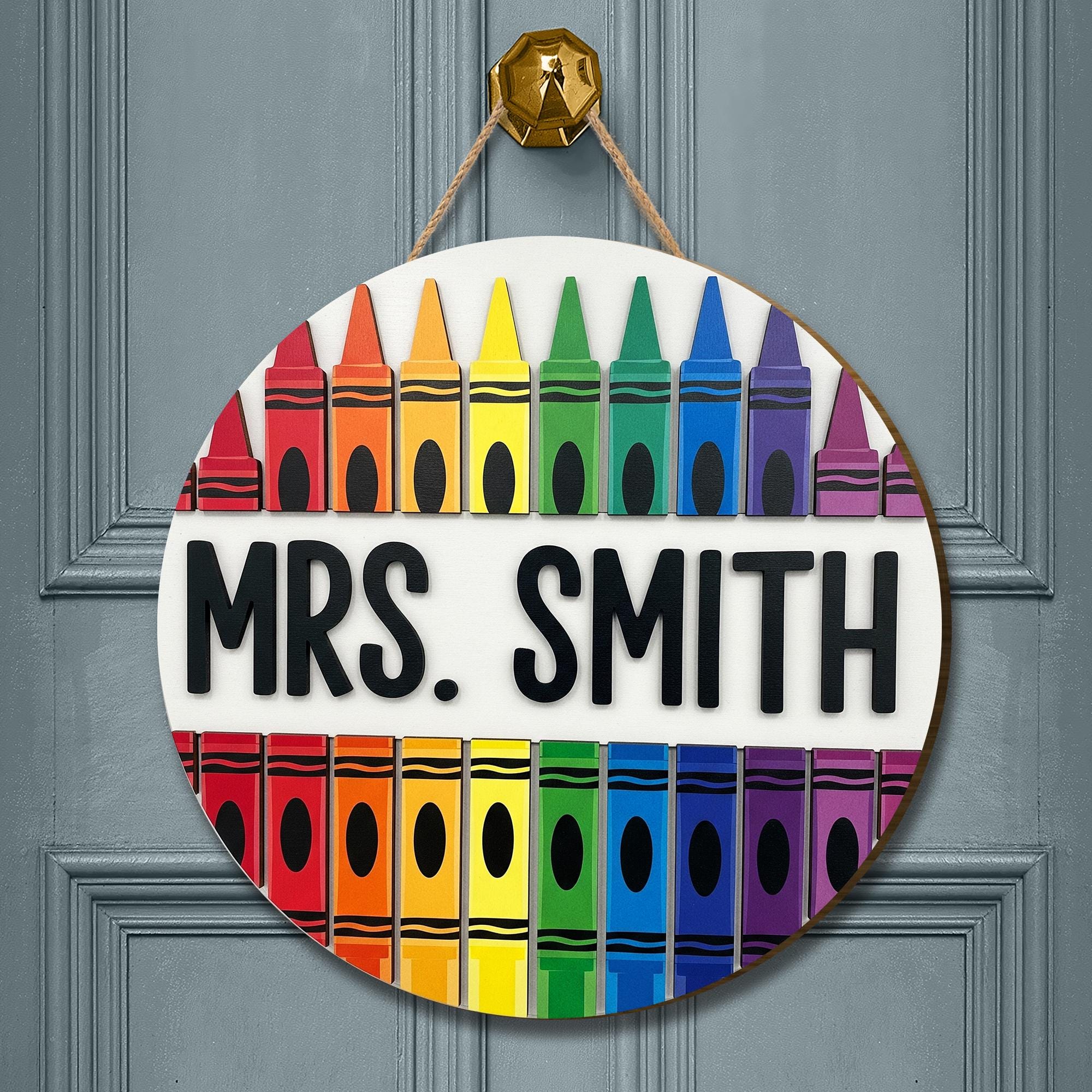 Custom 3D Teacher Crayons Door Sign, Classroom Decor, Teacher Gift, Back to School, Personalized Door Hanger, Classroom Door Hanging