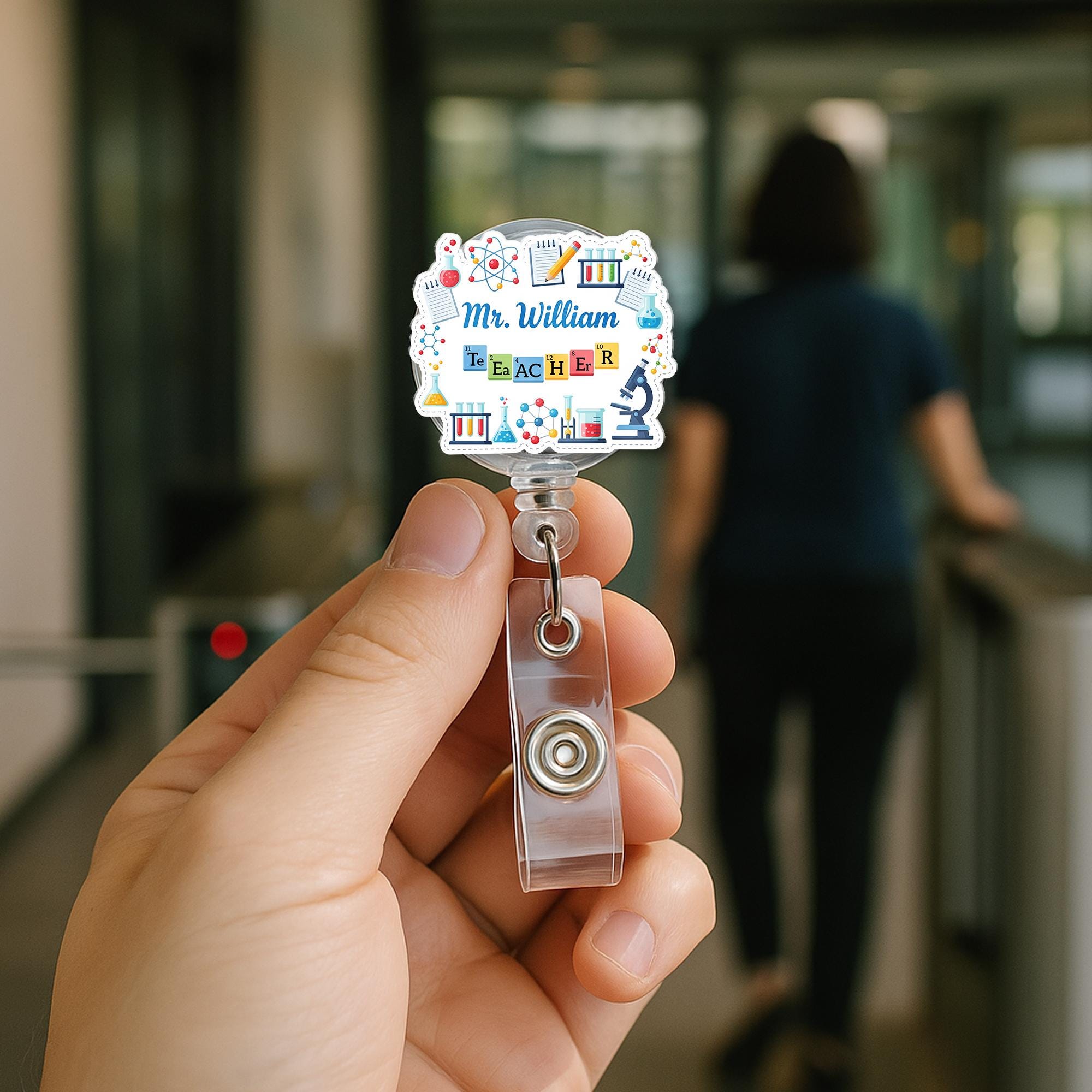 Personalized Science Teacher Badge Reel | Custom Name ID Holder with Chemistry Icons | Back to School Gift for STEM Educators, Teachers