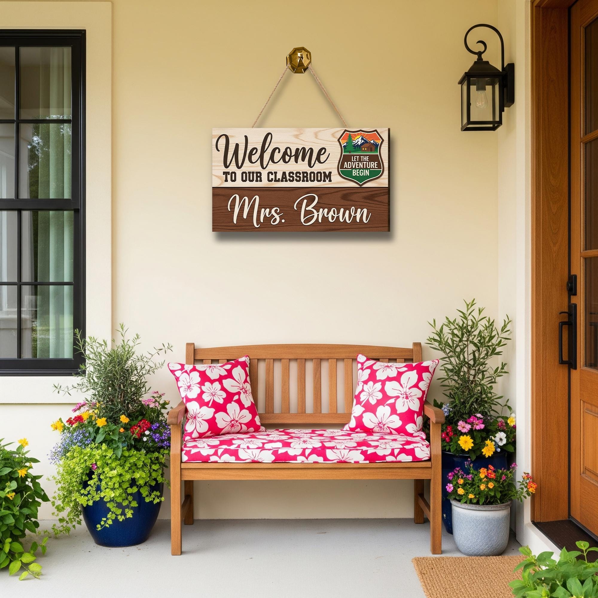 Personalized Classroom Welcome Sign | Rustic Wood Teacher Door Hanger | Back to School Decor | Let the Adventure Begin, School Wall Sign