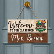 Personalized Classroom Welcome Sign | Rustic Wood Teacher Door Hanger | Back to School Decor | Let the Adventure Begin, School Wall Sign