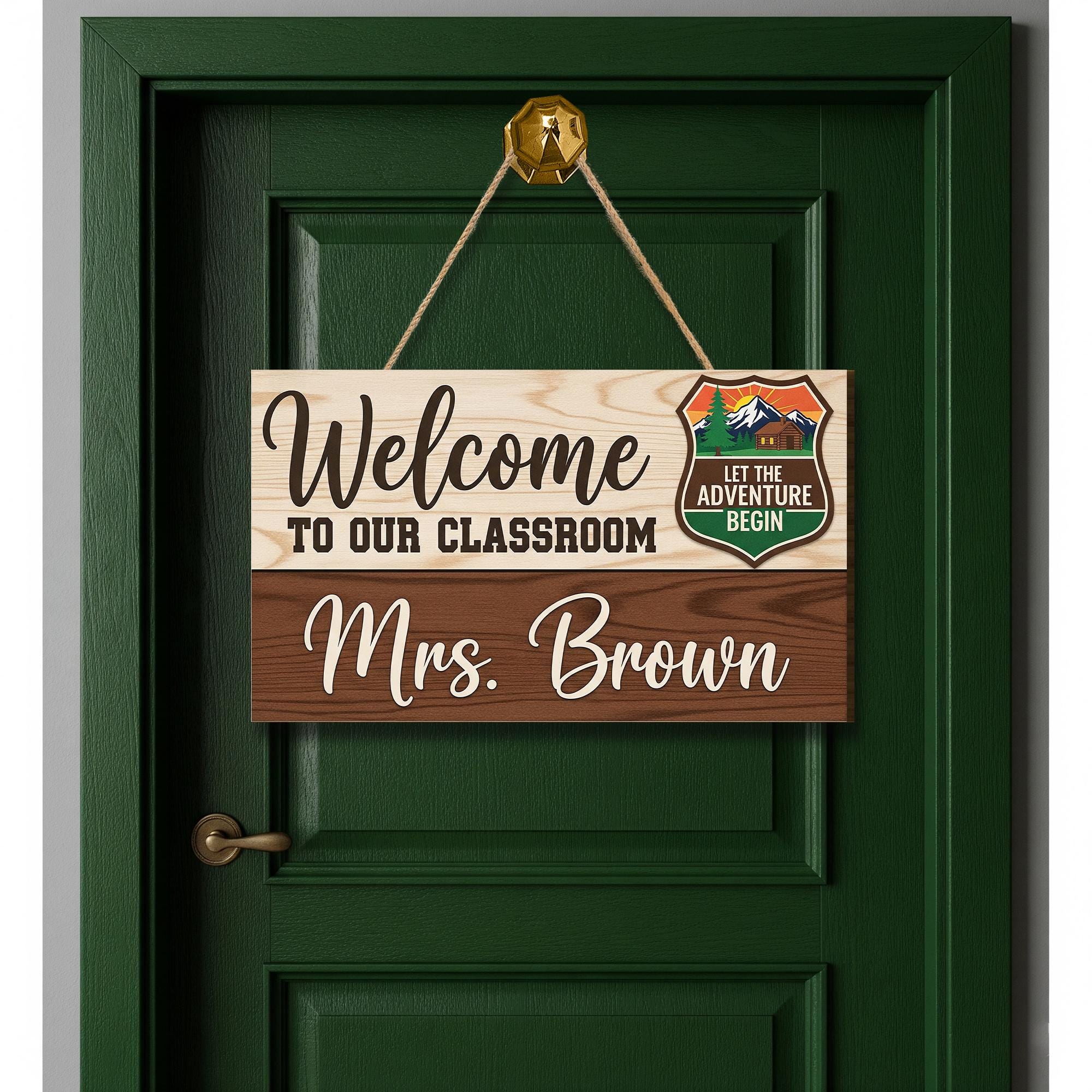 Personalized Classroom Welcome Sign | Rustic Wood Teacher Door Hanger | Back to School Decor | Let the Adventure Begin, School Wall Sign