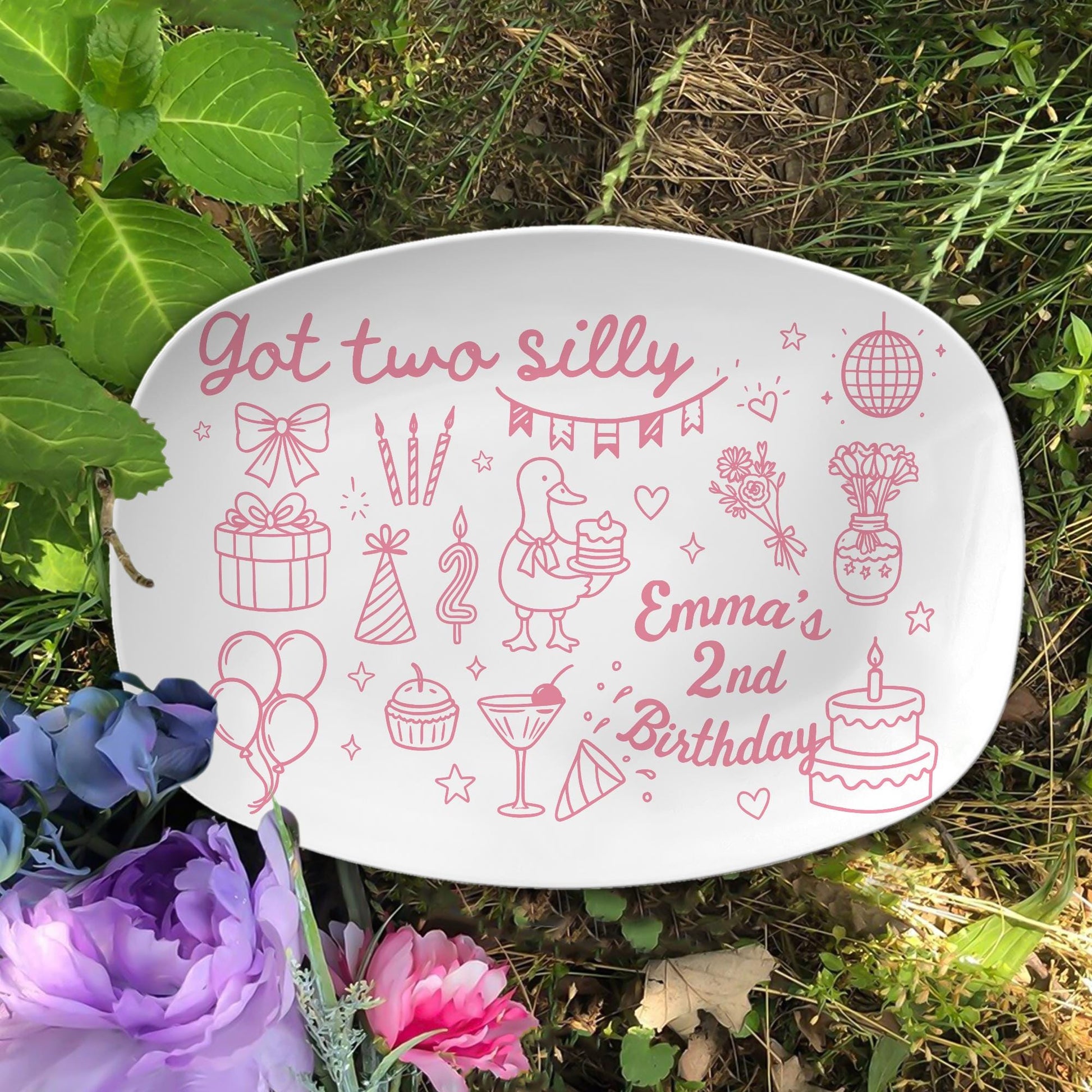 Custom 2nd Birthday Platter, Got Two Silly Duck Plate, Personalized Kids Party Gift, Funny Toddler Birthday Keepsake Dish