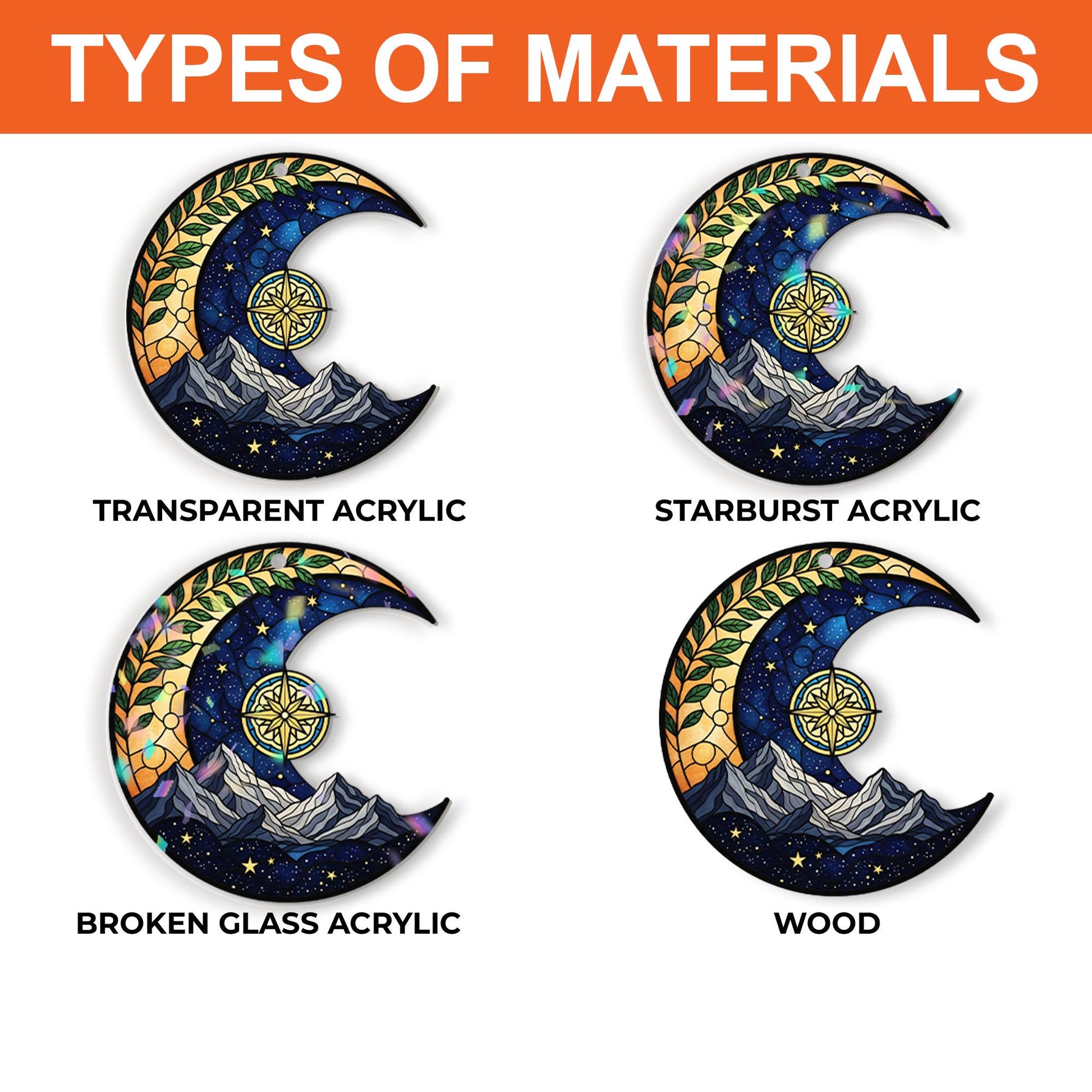 Crescent Moon Mountain Earrings – Night Sky Compass Dangle Jewelry, Nature Lover Gift, Faux Stained Glass Starry Boho Accessories