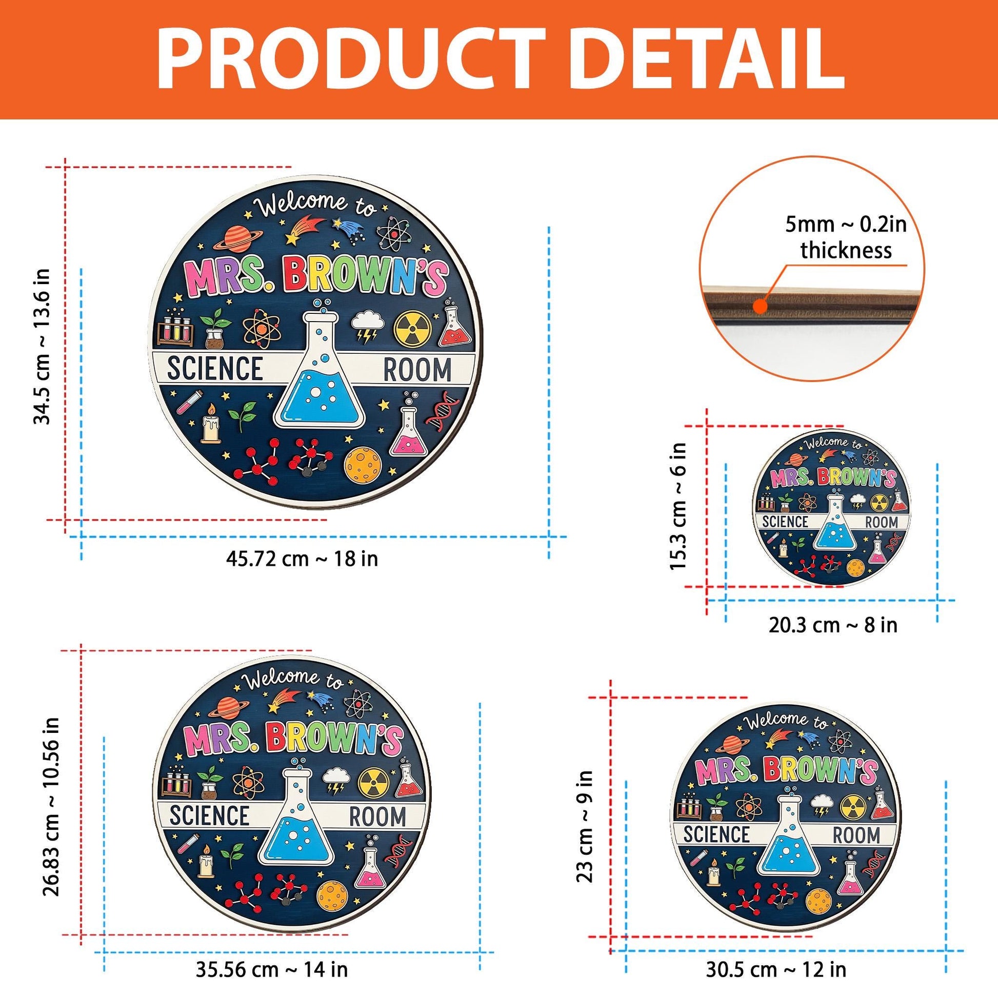 Personalized Science Room Sign, 2 Layer Teacher Door Decor, Custom Classroom Lab Sign, Mrs Brown STEM Gift, Wooden Teacher Plaque