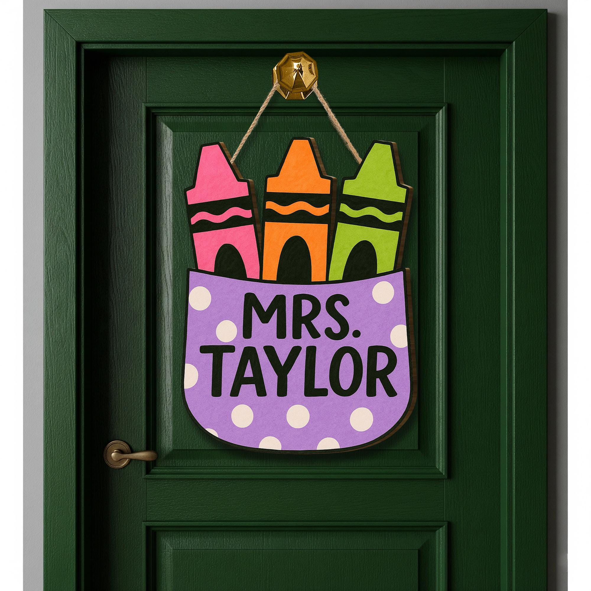 Personalized Crayon Teacher Door Sign, Custom Classroom Decor, Back to School Gift, Cute Name Hanger for Teachers, Preschool Sign