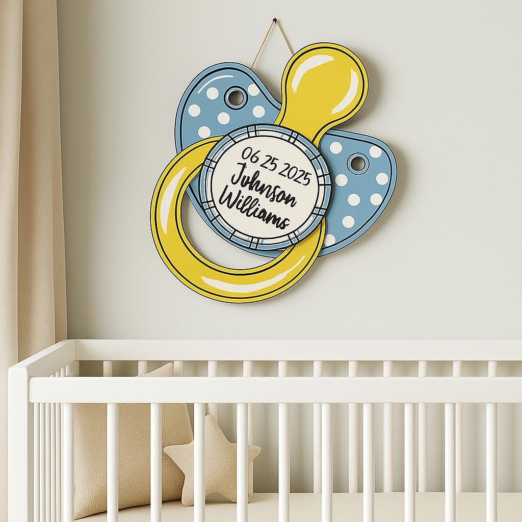 Baby Pacifier Name Sign, Personalized Nursery Wall Decor, Birth Announcement Sign, Custom Baby Gift, Hospital Door Hanger