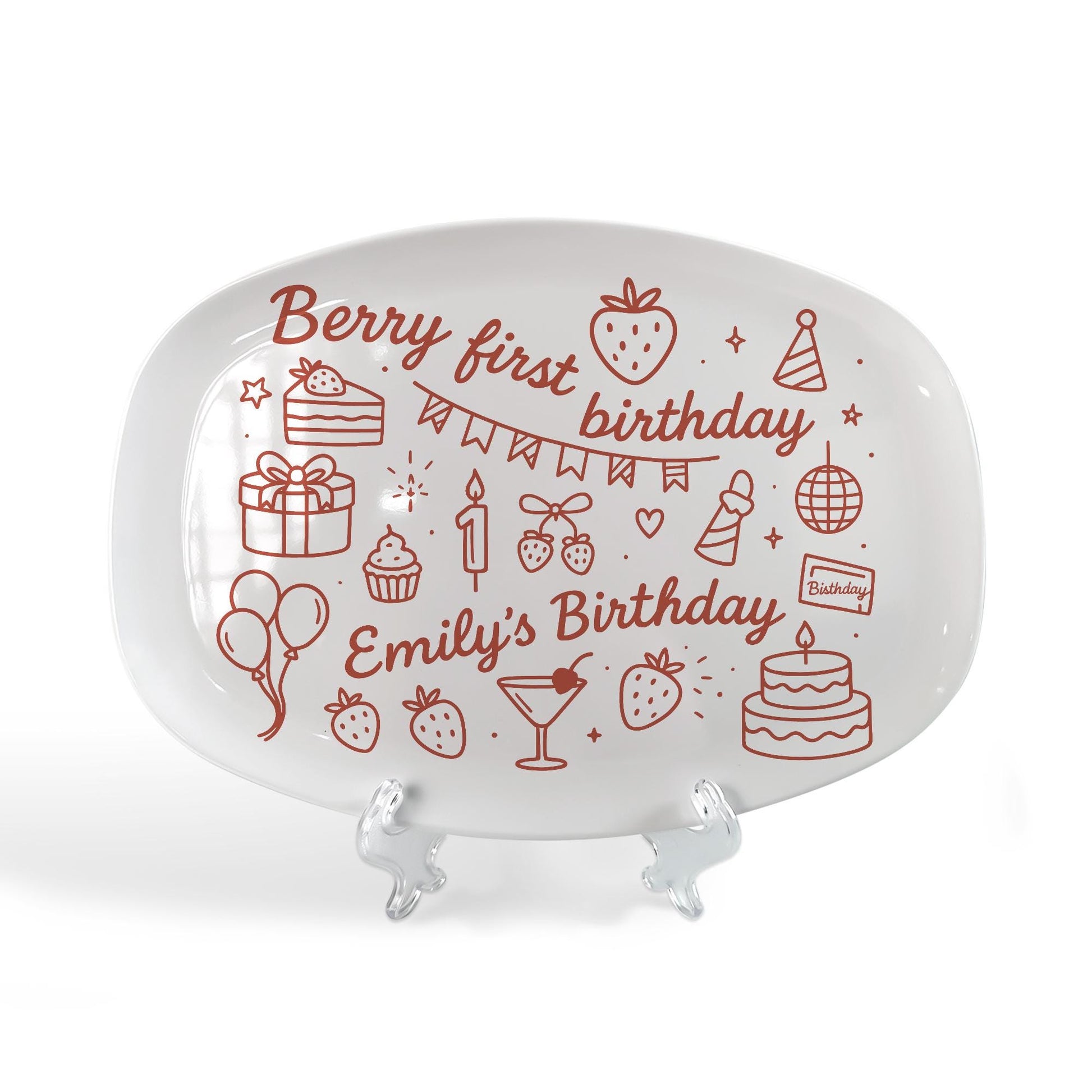 Berry First Birthday Custom Platter, Strawberry Theme Keepsake Plate, Personalized Baby Girl Gift, 1st Birthday Party Decor