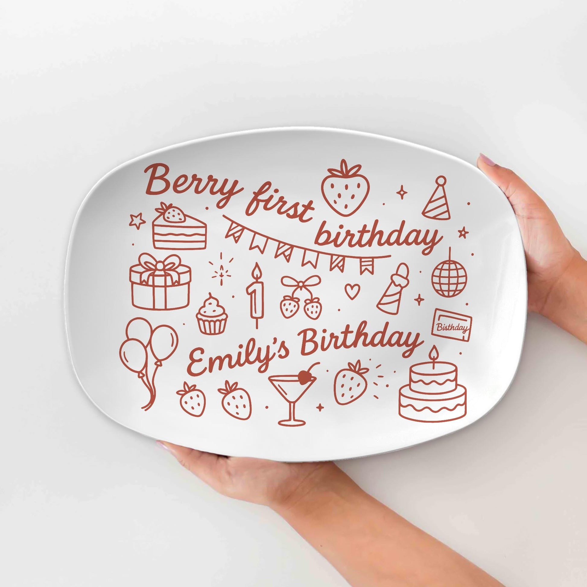 Berry First Birthday Custom Platter, Strawberry Theme Keepsake Plate, Personalized Baby Girl Gift, 1st Birthday Party Decor