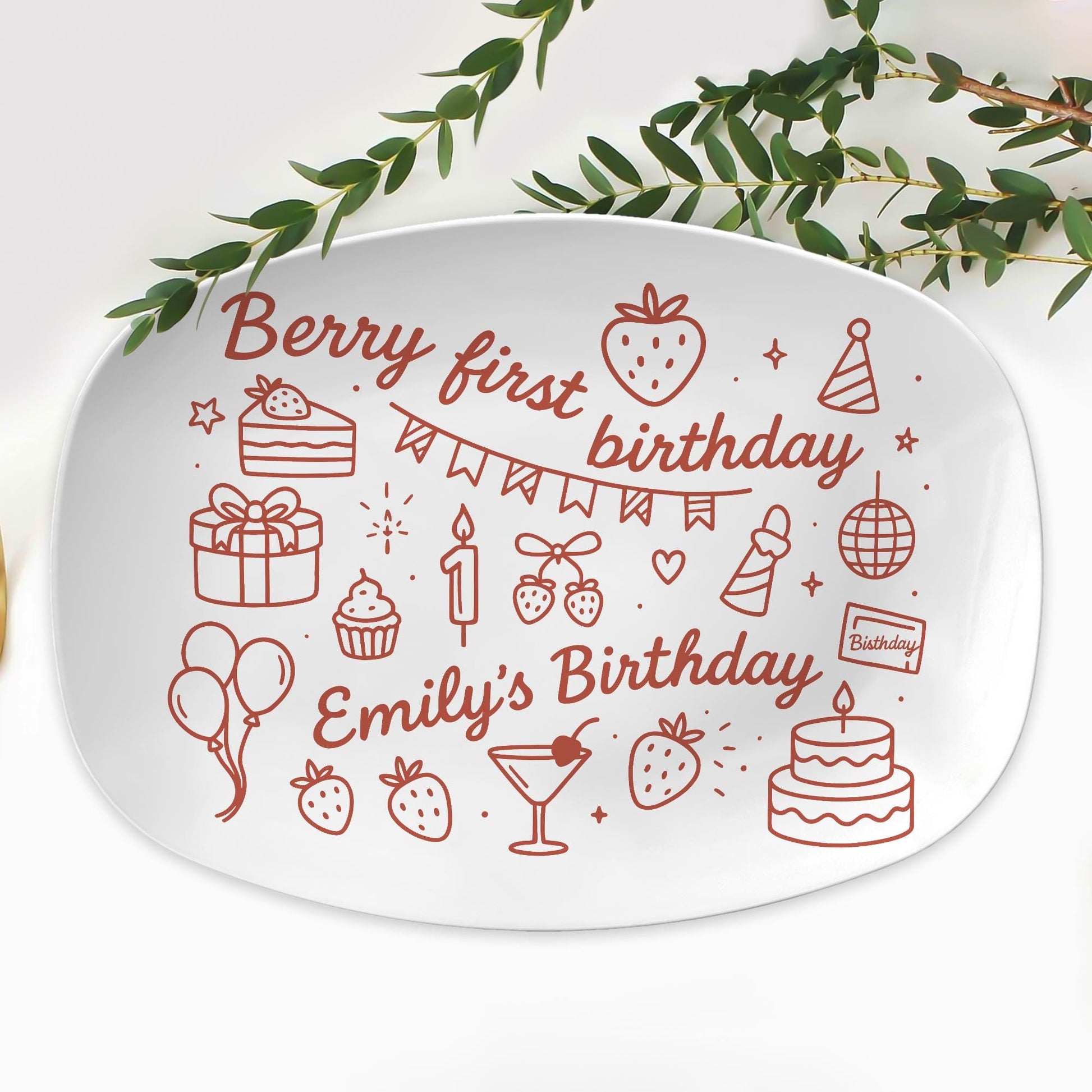 Berry First Birthday Custom Platter, Strawberry Theme Keepsake Plate, Personalized Baby Girl Gift, 1st Birthday Party Decor