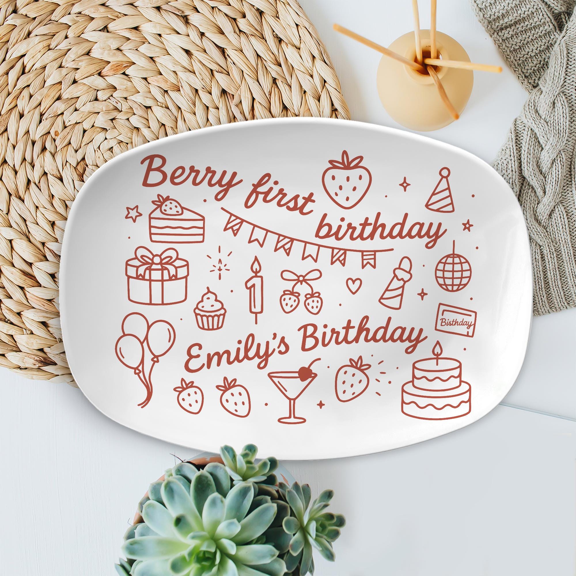 Berry First Birthday Custom Platter, Strawberry Theme Keepsake Plate, Personalized Baby Girl Gift, 1st Birthday Party Decor