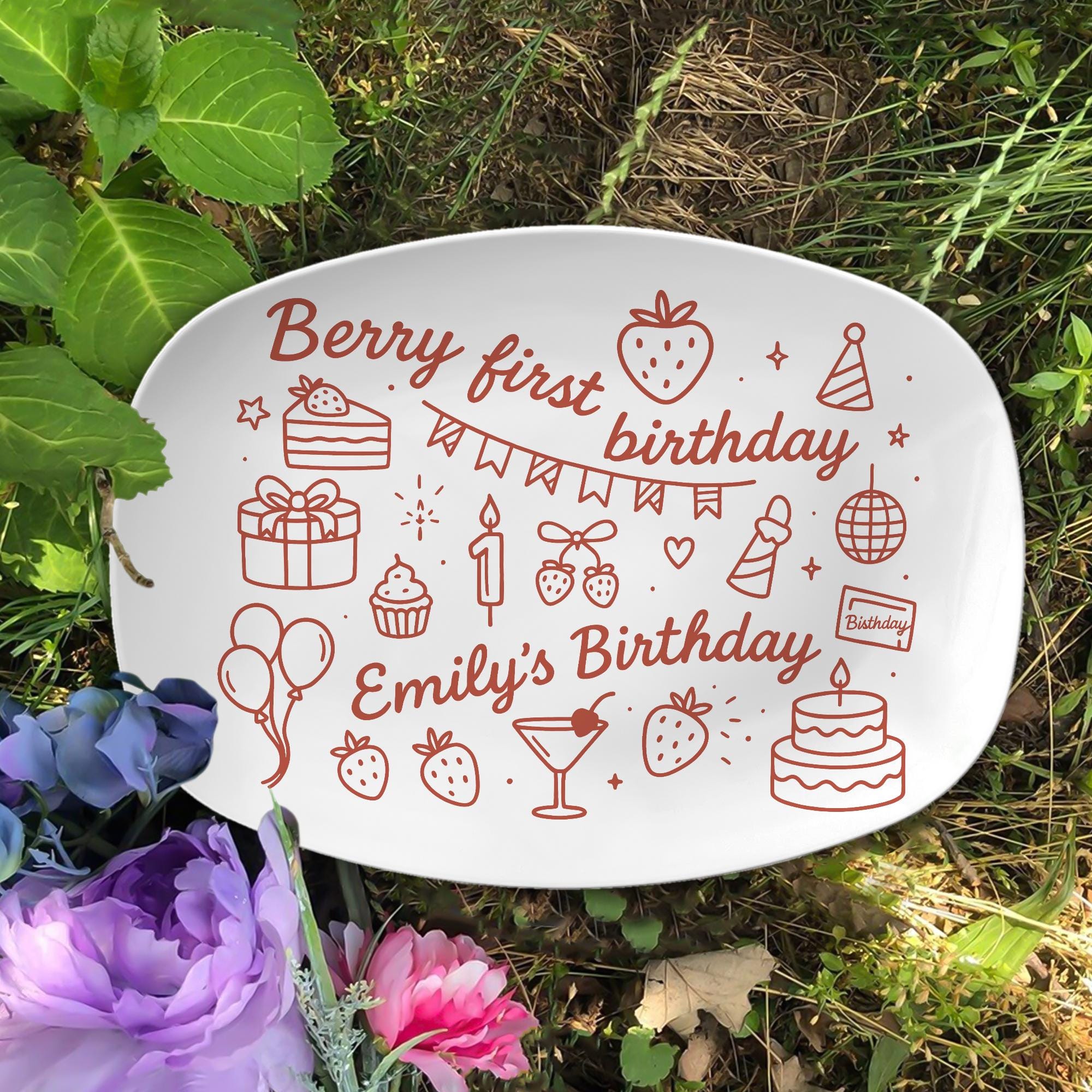 Berry First Birthday Custom Platter, Strawberry Theme Keepsake Plate, Personalized Baby Girl Gift, 1st Birthday Party Decor
