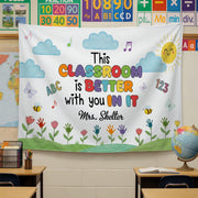 Custom Classroom Tapestry – Back to School Wall Decor for Kindergarten – DIY Handprint Flowers Craft Banner for Kids – Teacher Welcome Sign