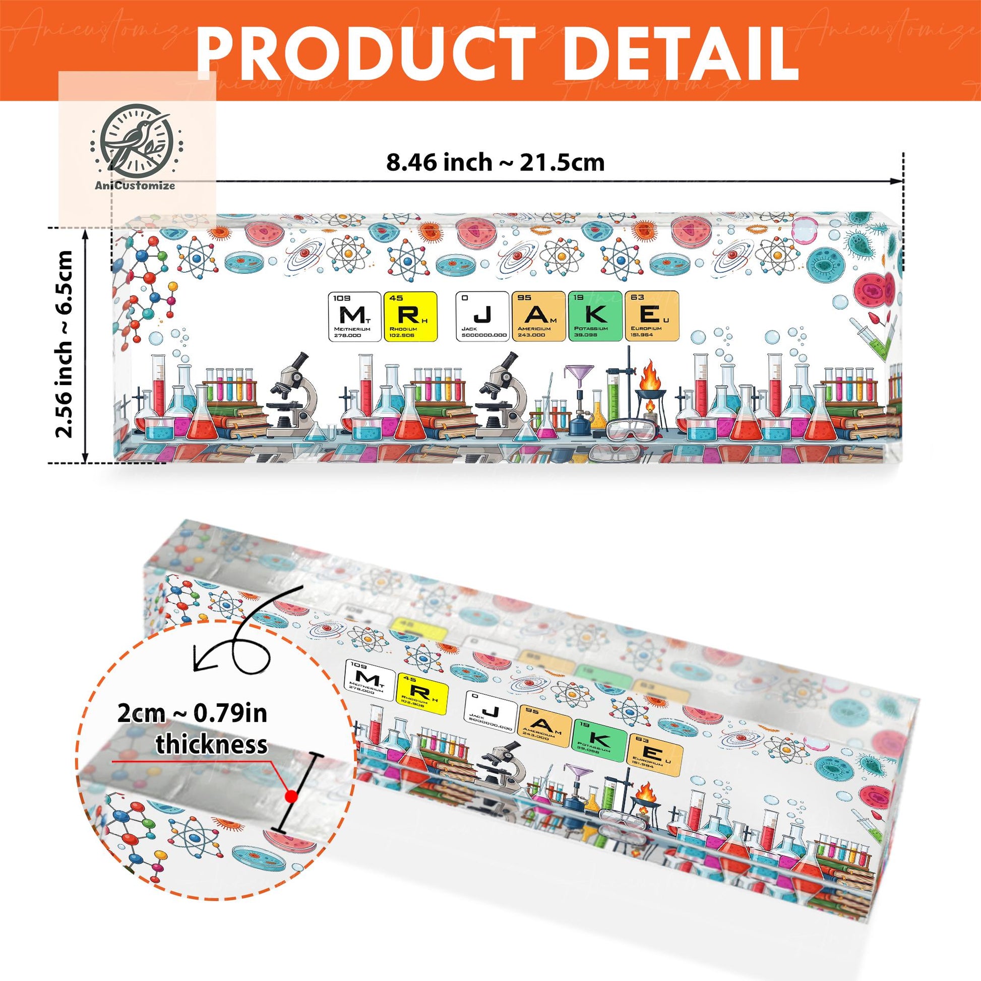 Personalized Science Teacher Name Sign – Periodic Table Chemistry Theme Desk Name Plate – Custom Classroom Lab Decor Gift, Back To School