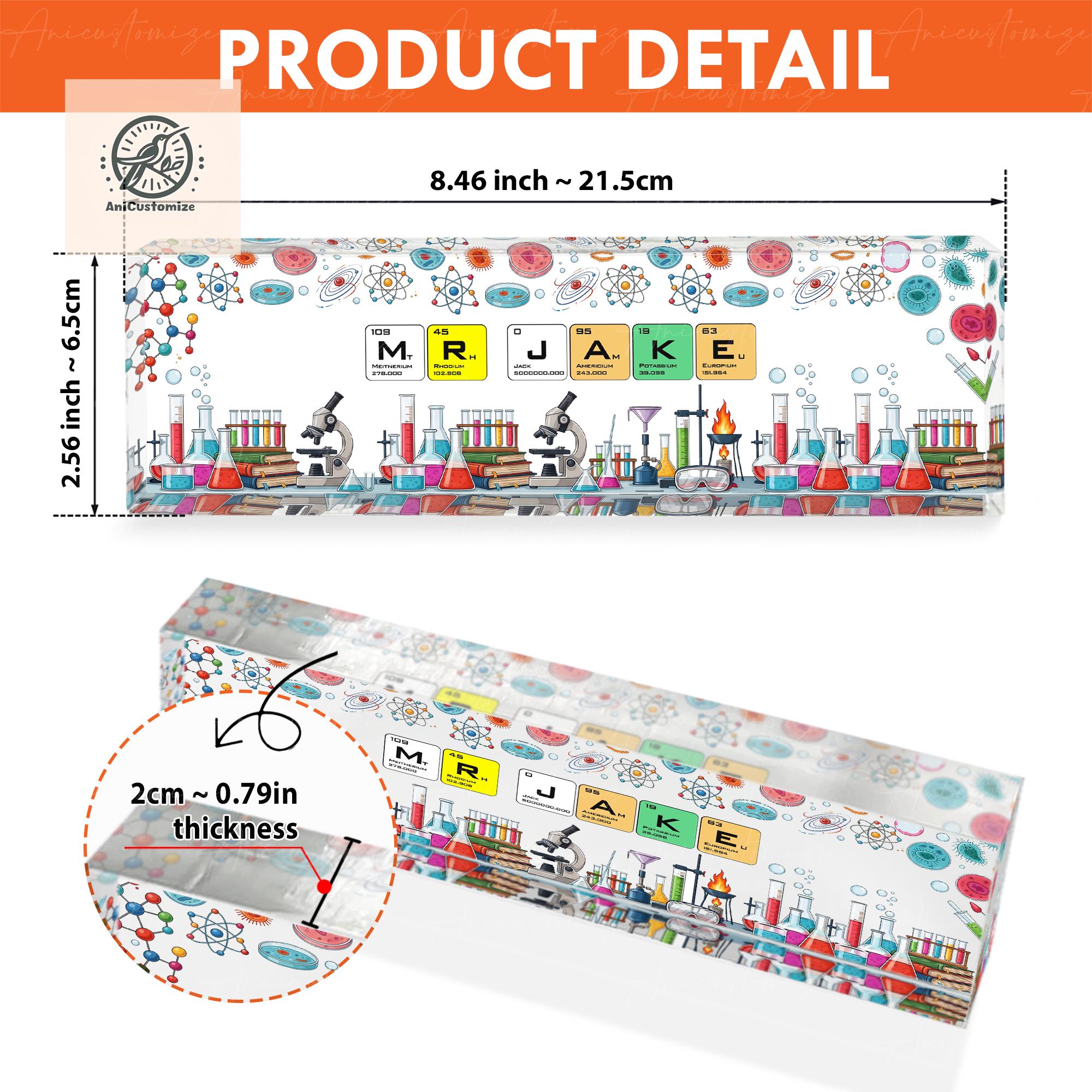 Personalized Science Teacher Name Sign – Periodic Table Chemistry Theme Desk Name Plate – Custom Classroom Lab Decor Gift, Back To School