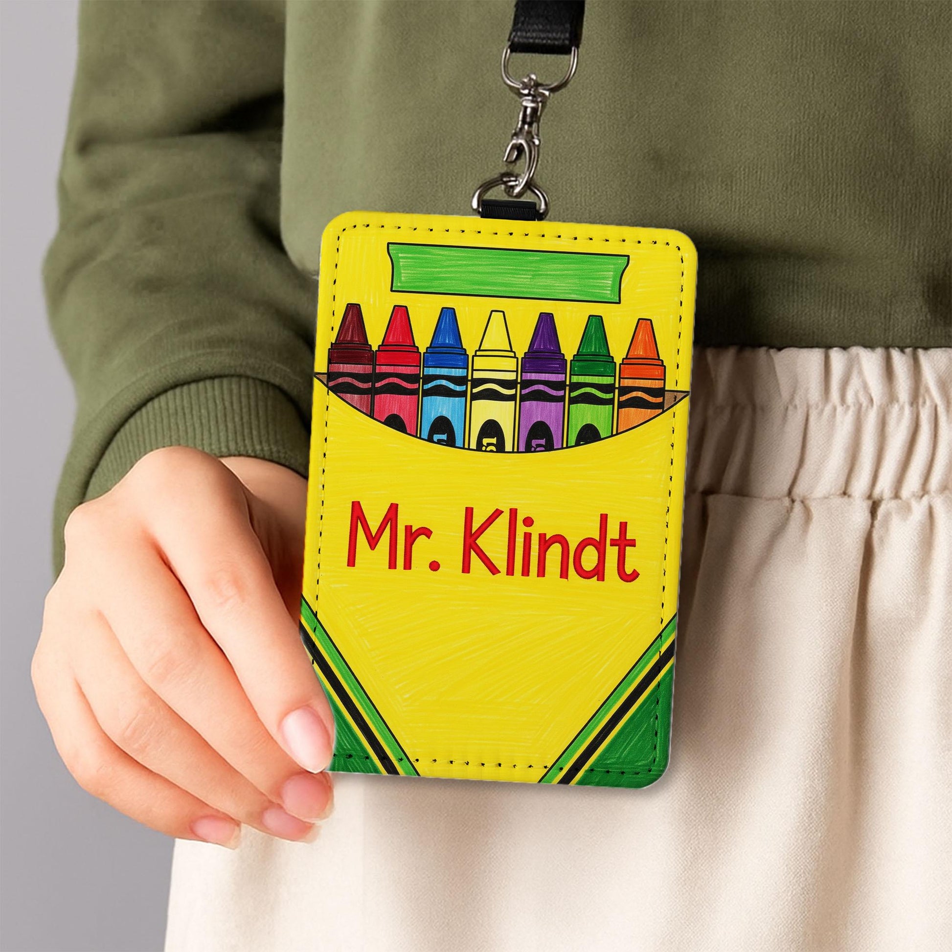 Personalized Crayon Badge Holder, Custom Teacher Name Tag, Colorful ID Lanyard for Classroom, Back to School Gift, Teacher Badge Gift