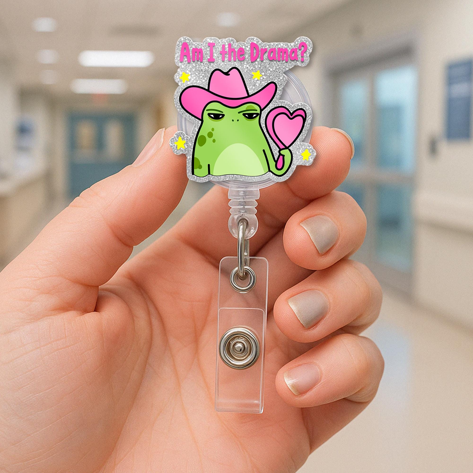 Cowgirl Frog Badge Reel, Am I the Drama ID Holder, Funny Nurse Badge, Cute Frog Clip, Sassy Office Gift, Teacher Badge Accessory
