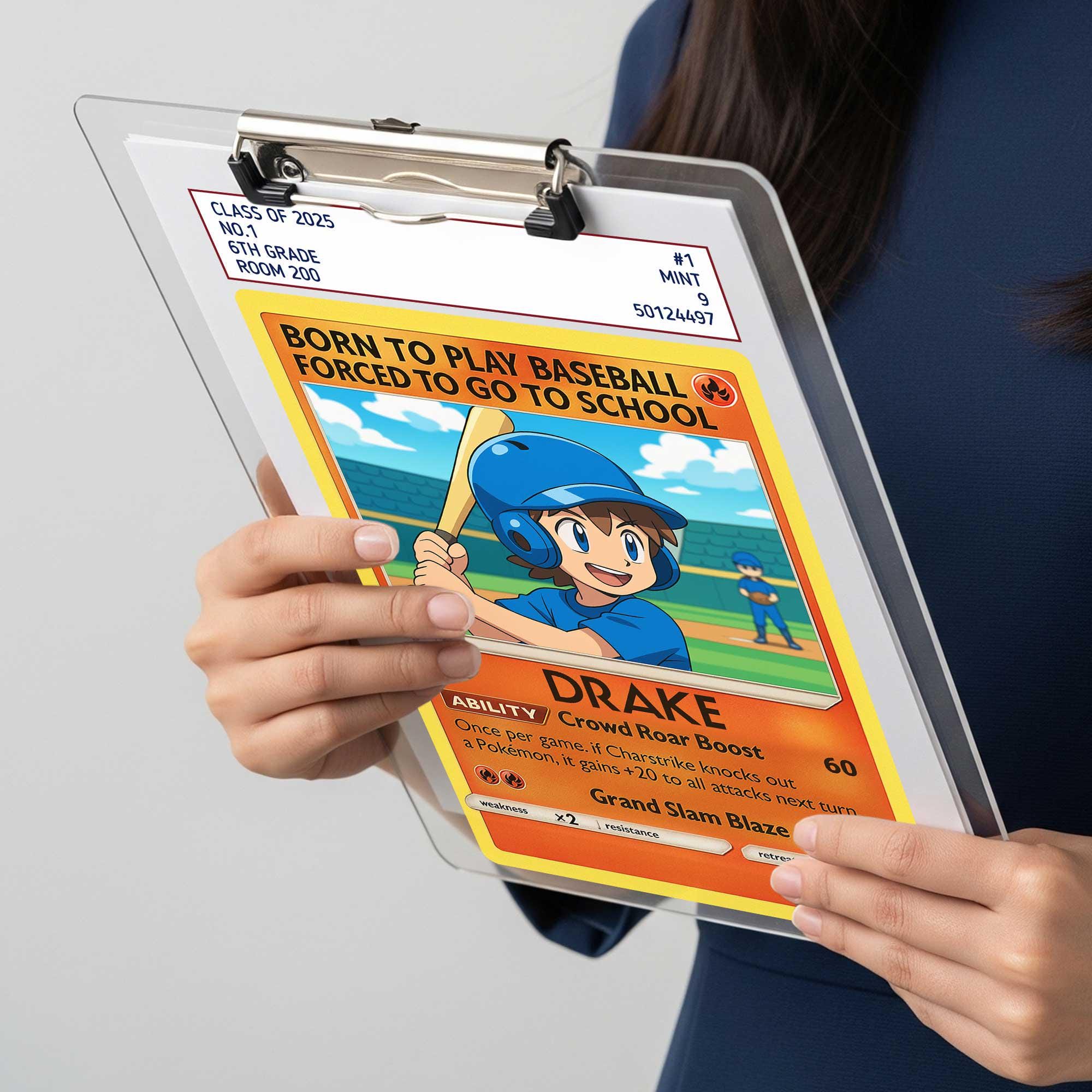 Custom Baseball Card Backpack Tag β Anime Style School ID Holder & Name Tag β Personalized Baseball Clipboard β Sports Trading Card Gift