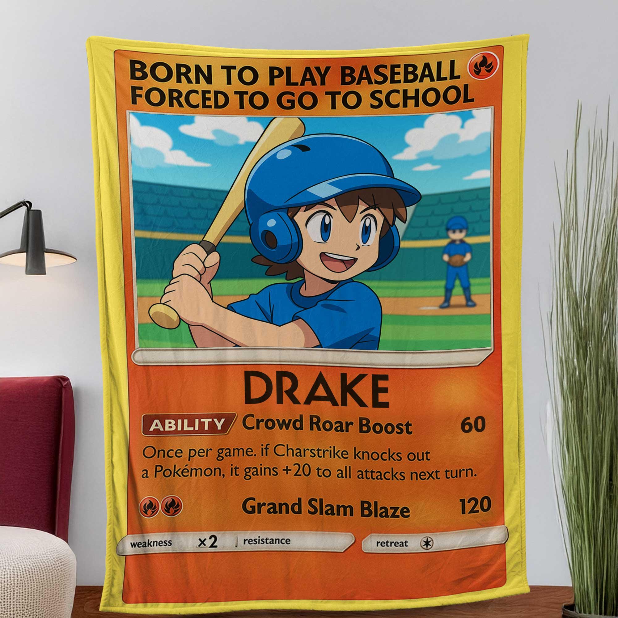 Custom Baseball Blanket for Kids – Anime Style Trading Card Throw – Personalized Back to School Gift – Sports Player Name Blanket