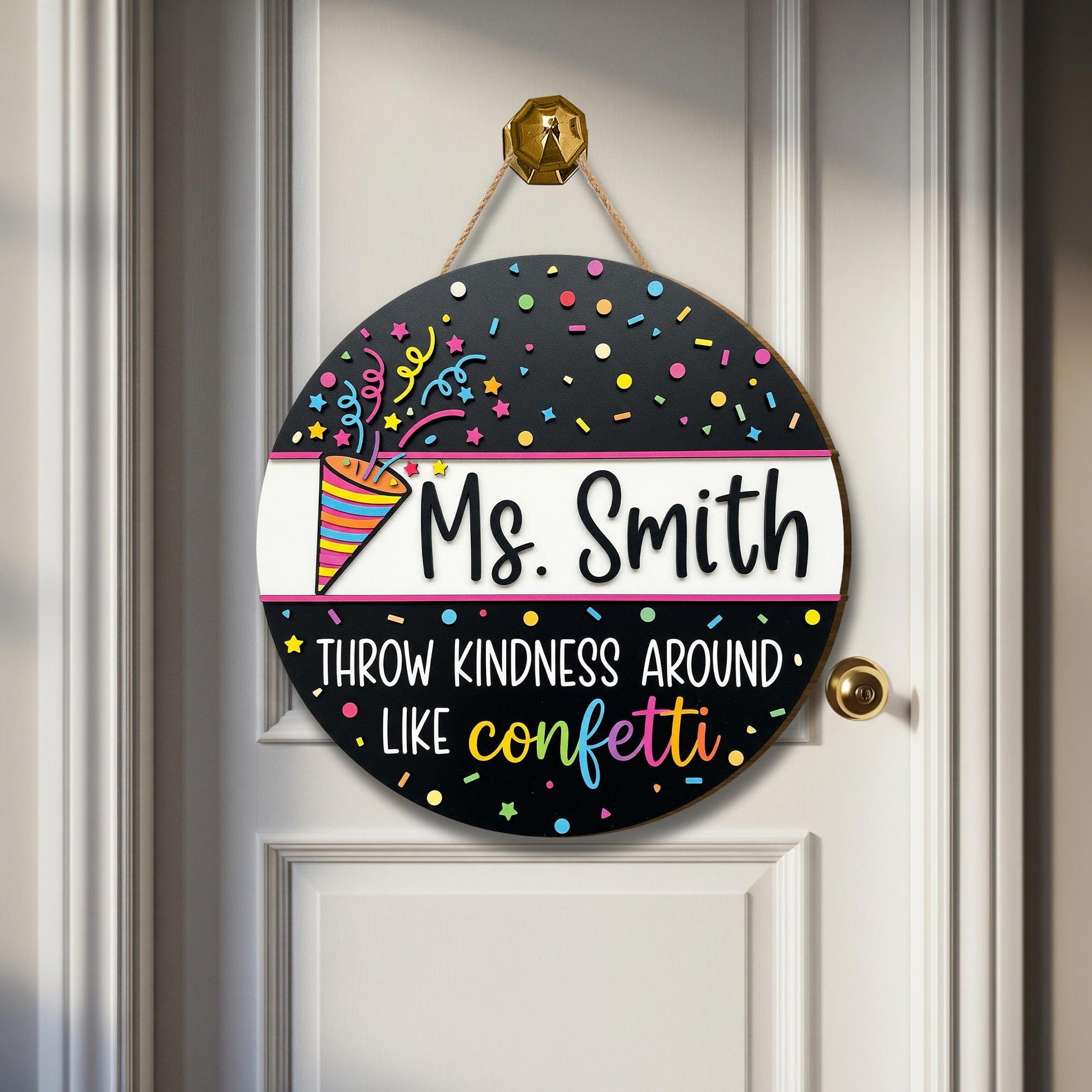 Custom Confetti Teacher Door Sign, Personalized Wooden Classroom Decor, Back to School Gift, Kindness Quote Sign, Teacher Door Hanger