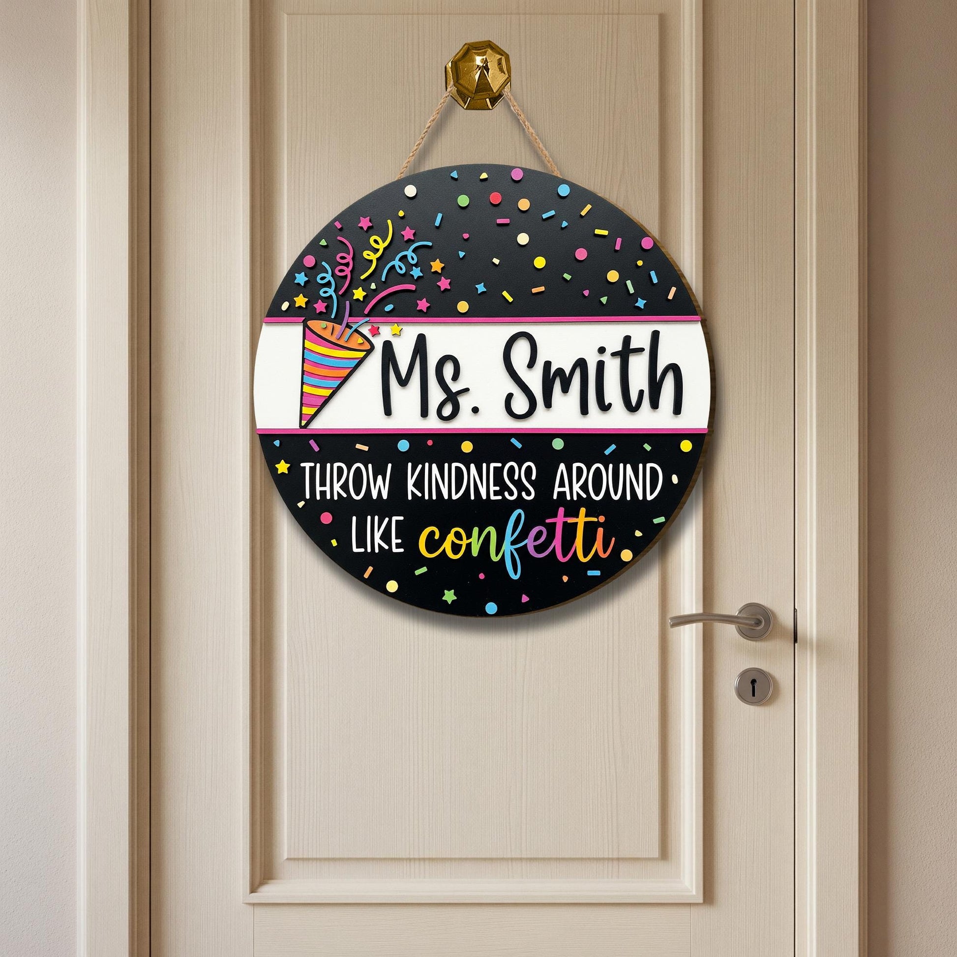 Custom Confetti Teacher Door Sign, Personalized Wooden Classroom Decor, Back to School Gift, Kindness Quote Sign, Teacher Door Hanger