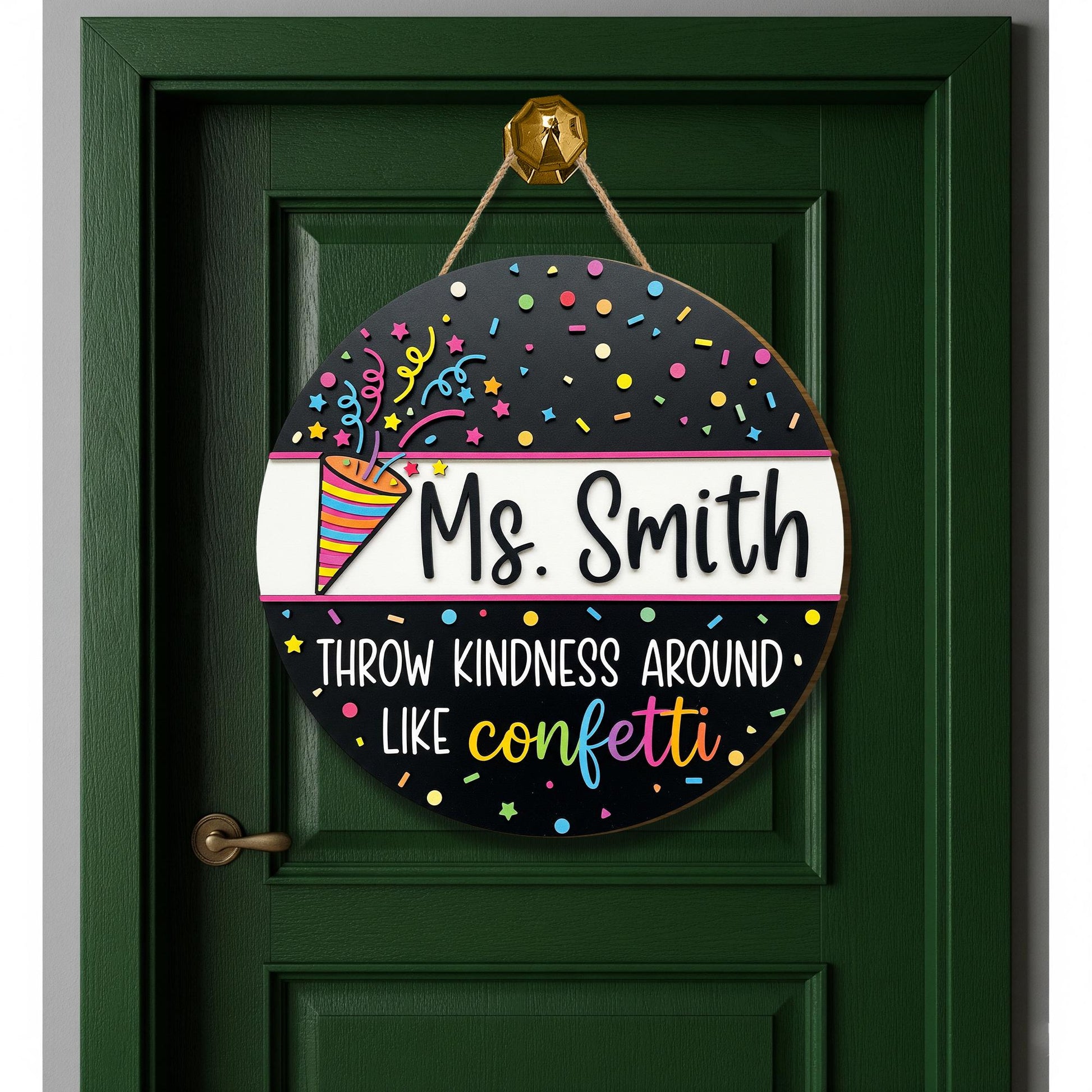 Custom Confetti Teacher Door Sign, Personalized Wooden Classroom Decor, Back to School Gift, Kindness Quote Sign, Teacher Door Hanger