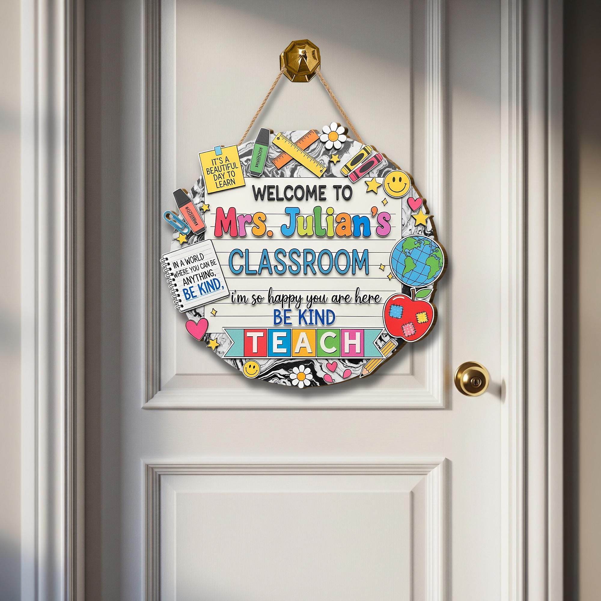 Custom Classroom Welcome Sign, Personalized Back to School Door Decor for Teacher, Be Kind Teacher Wooden Sign, Cute School Gift