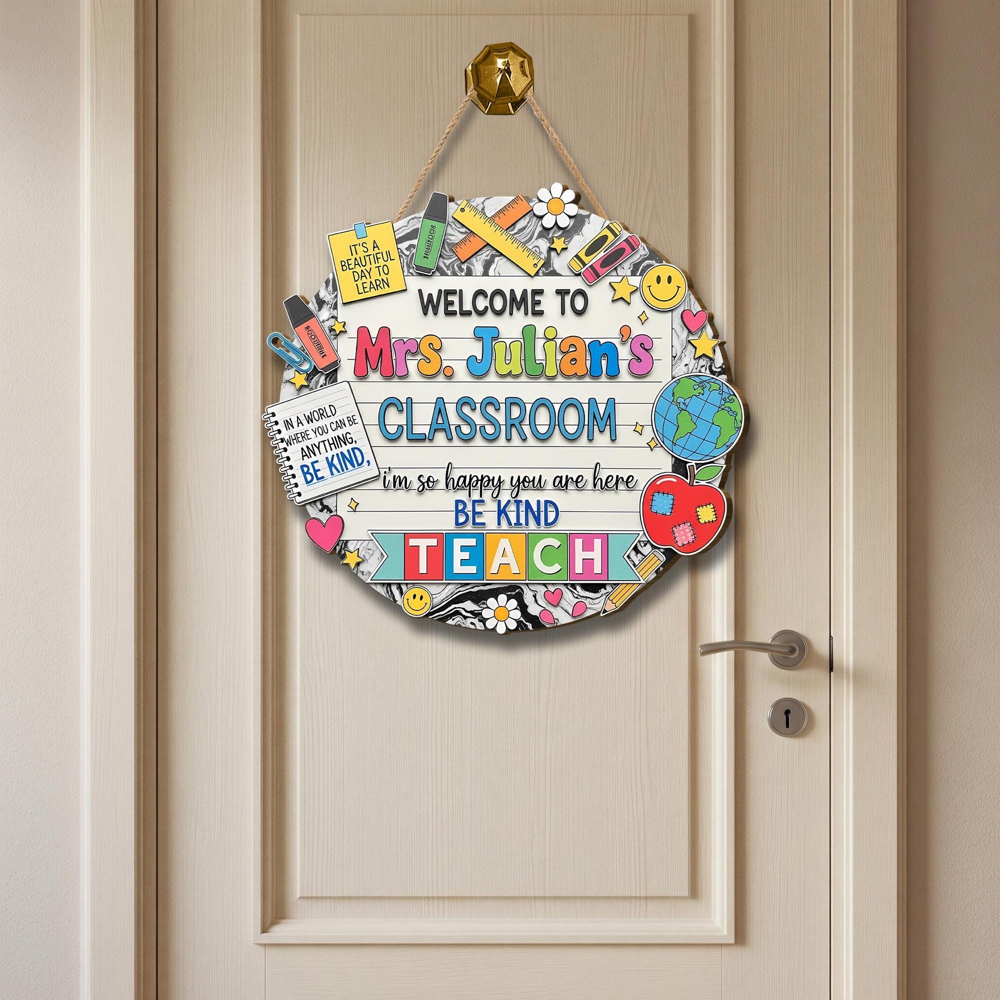 Custom Classroom Welcome Sign, Personalized Back to School Door Decor for Teacher, Be Kind Teacher Wooden Sign, Cute School Gift