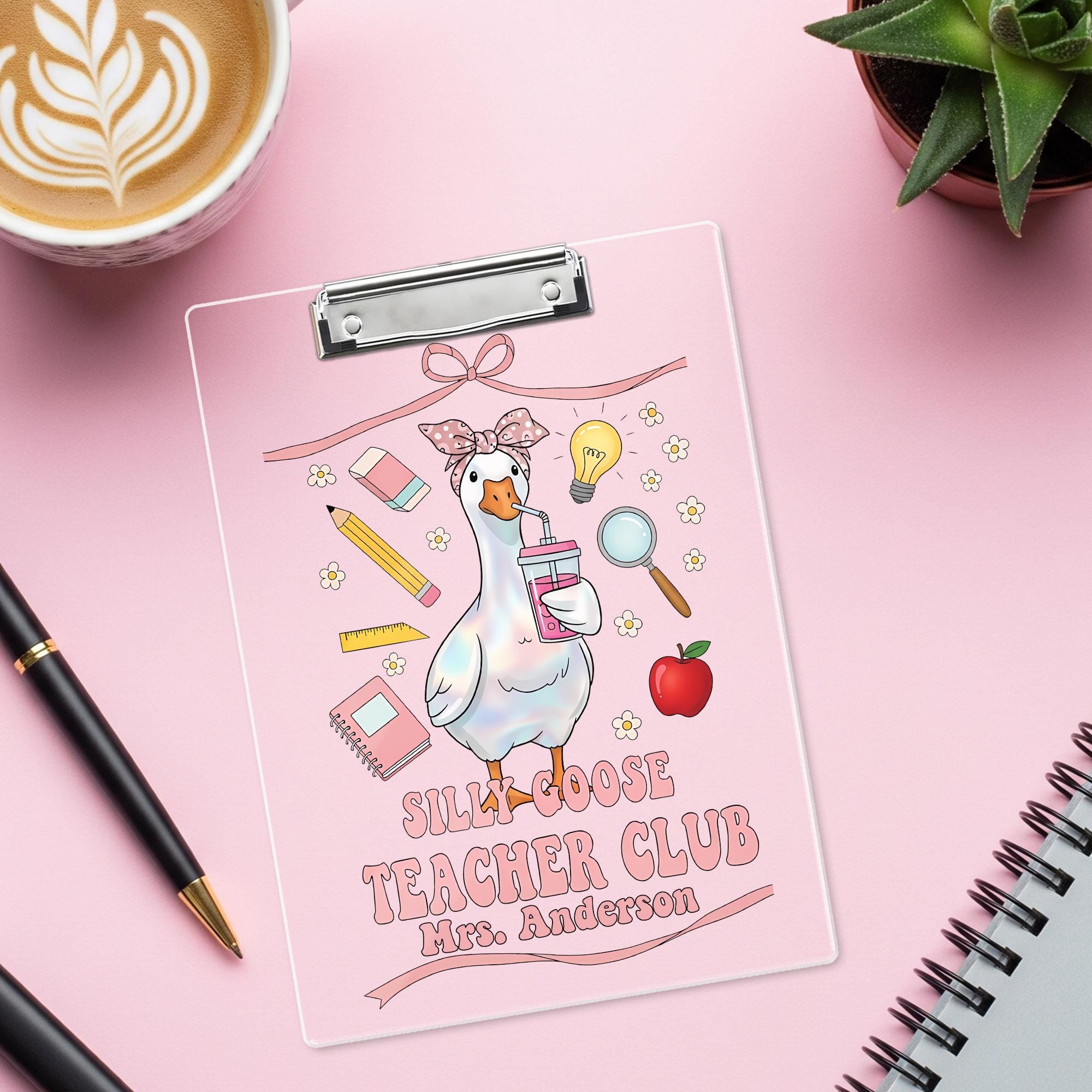 Personalized Silly Goose Teacher Club Clipboard, Custom Teacher Name, Cute End of Year Appreciation Gift, A4 Office School Supplies