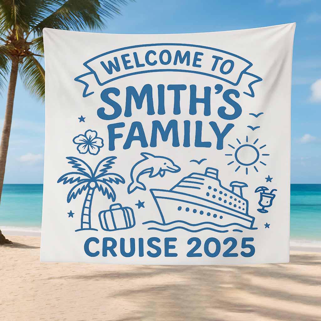Custom Cruise Banner, Family Cruise Sign 2025, Personalized Ship Tapestry, Nautical Vacation Decor, Cruise Door or Balcony Flag