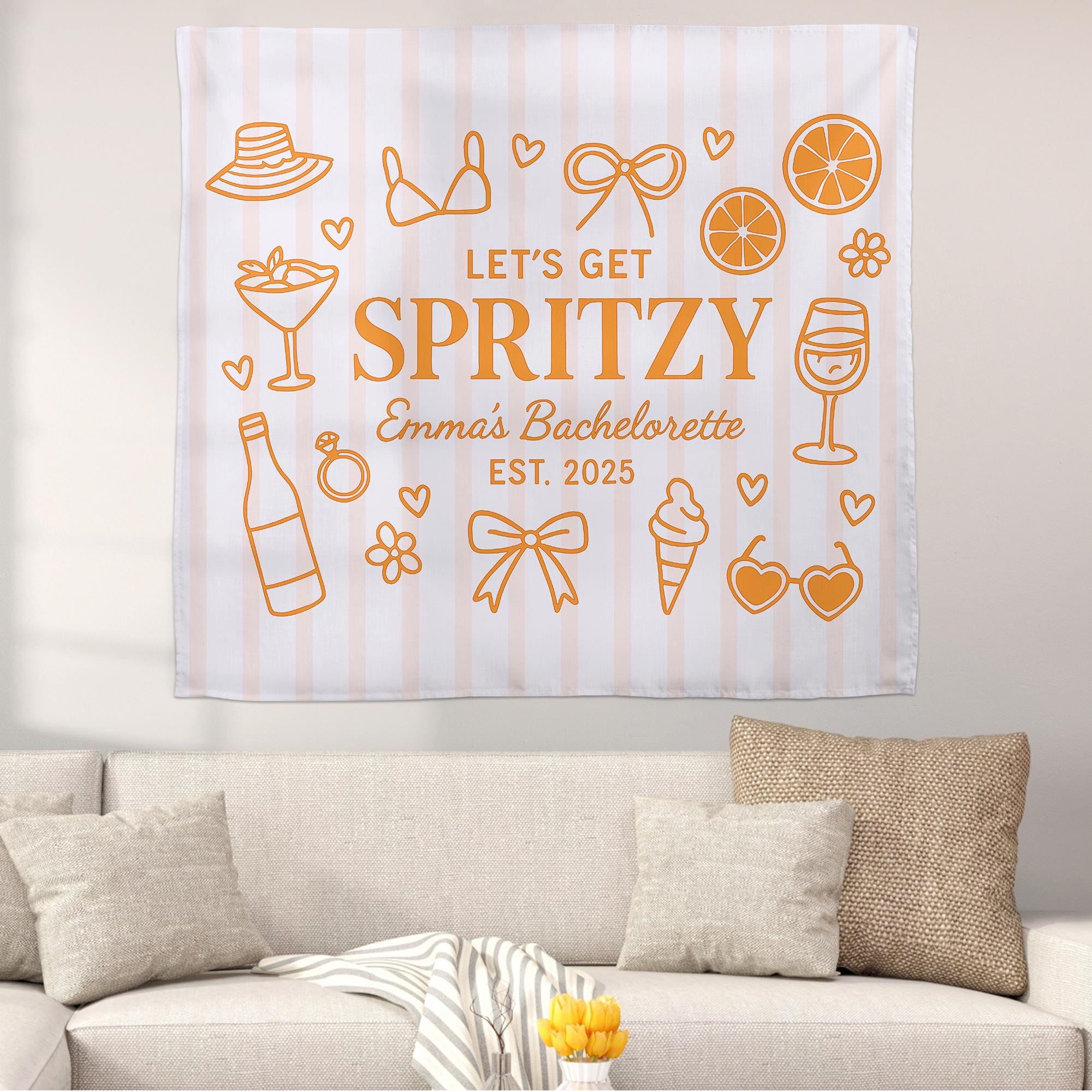 Custom Bachelorette Tapestry, Let’s Get Spritzy Banner, Personalized Bridal Party Decor, Summer Bach Weekend Wall Hanging