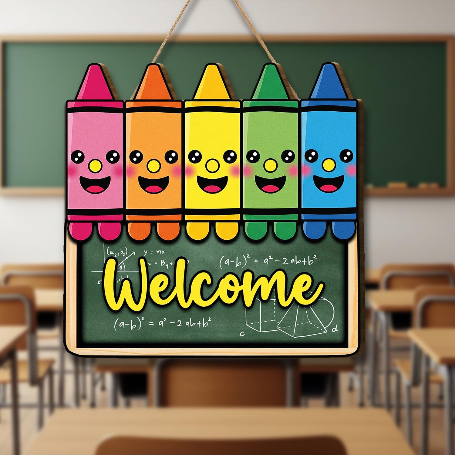 Crayon Welcome Classroom Door Sign – Cute Rainbow Teacher Door Hanger, Back to School Decor for Teachers, Preschool or Elementary Decor