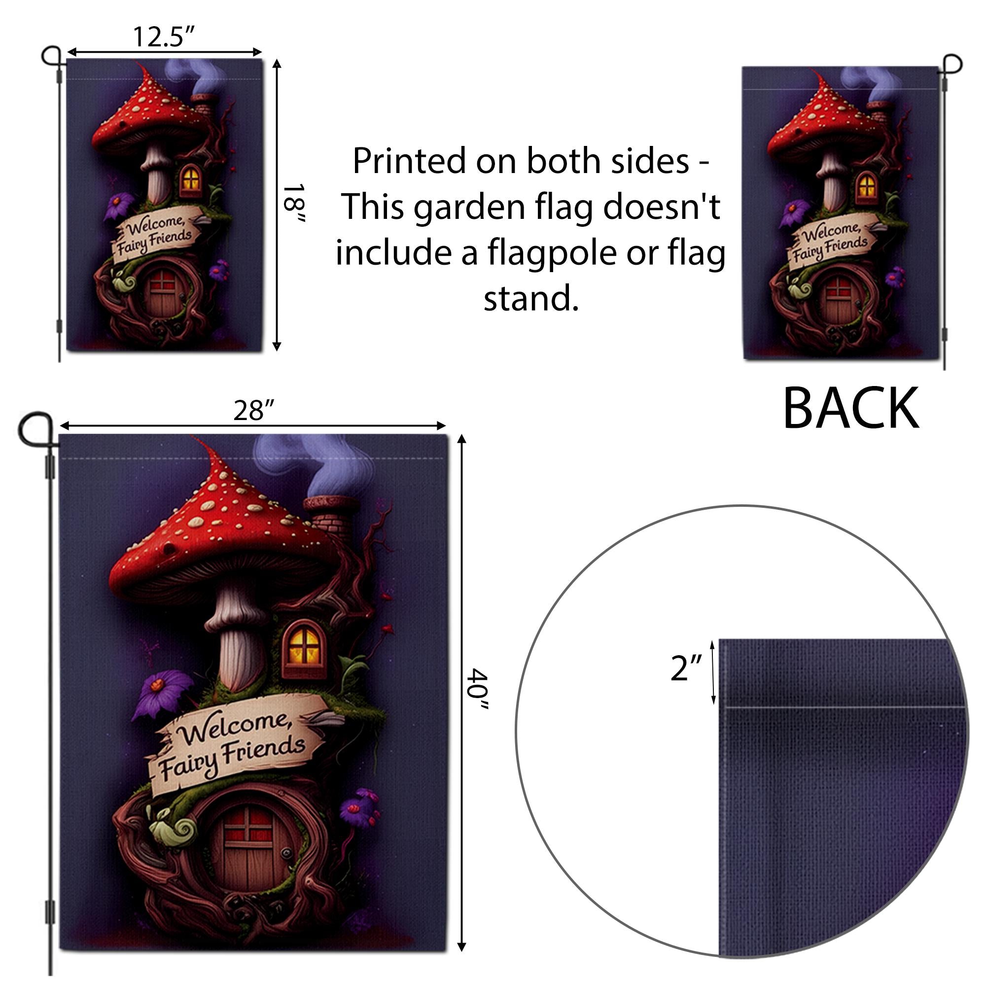 Whimsical Fairy Garden Flag – Welcome Fairy Friends Toadstool Yard Decor, Enchanted Forest Cottagecore Outdoor Banner