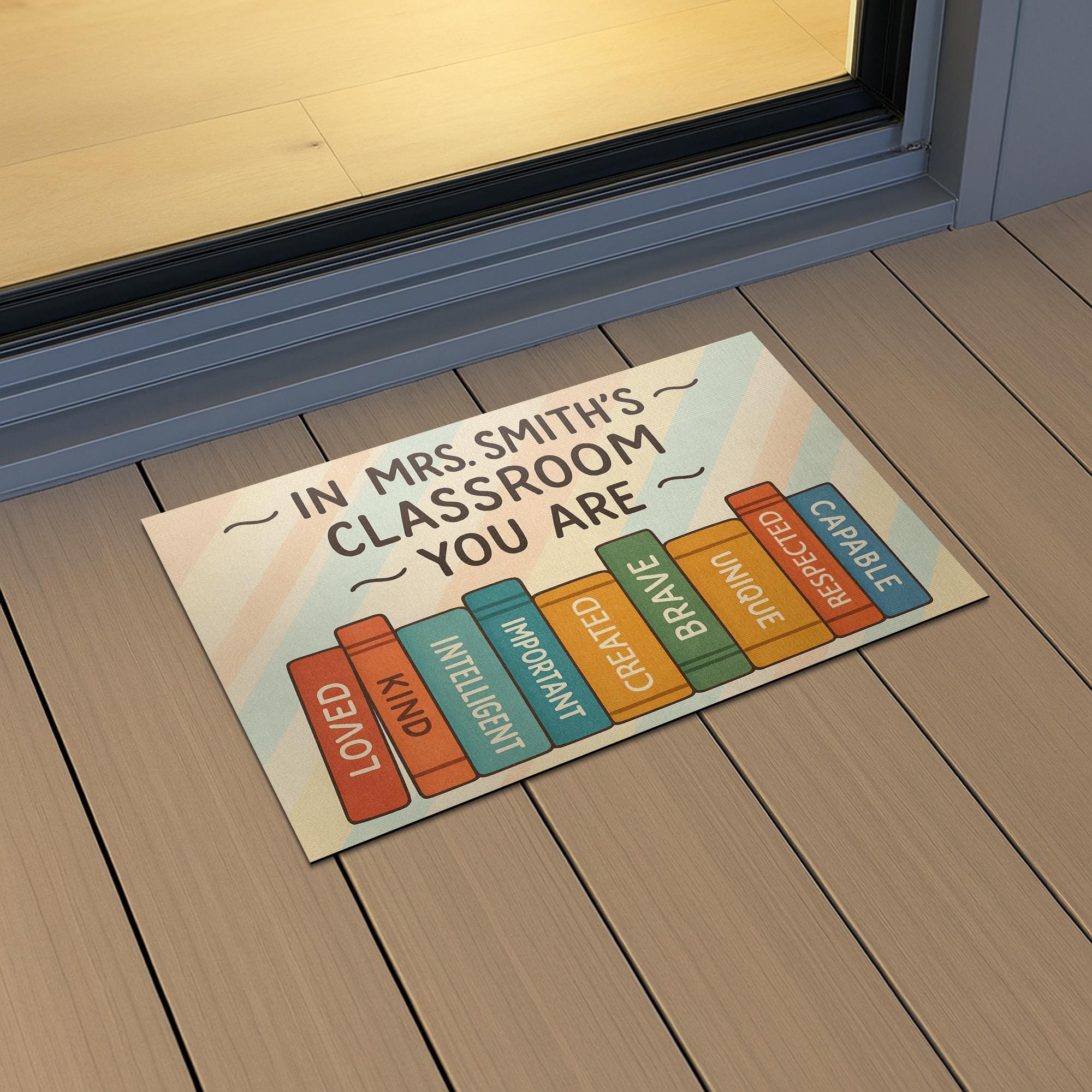 Classroom Doormat for Teachers, Personalized Welcome Mat, Book Theme Rug, School Entry Decor, Inspirational Teacher Gift