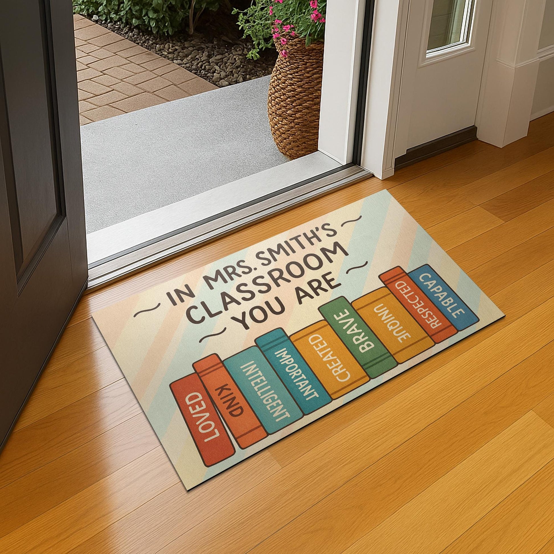 Classroom Doormat for Teachers, Personalized Welcome Mat, Book Theme Rug, School Entry Decor, Inspirational Teacher Gift